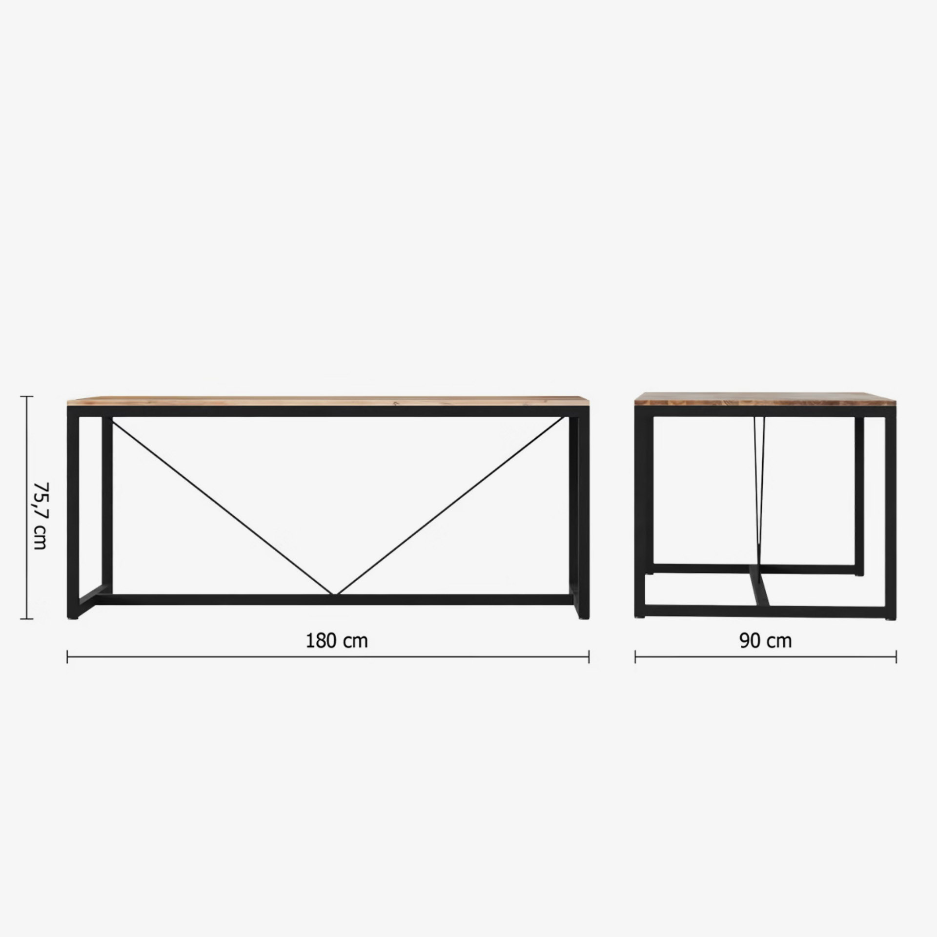 Mesa de comedor de madera y metal Lunel 180x90cm 