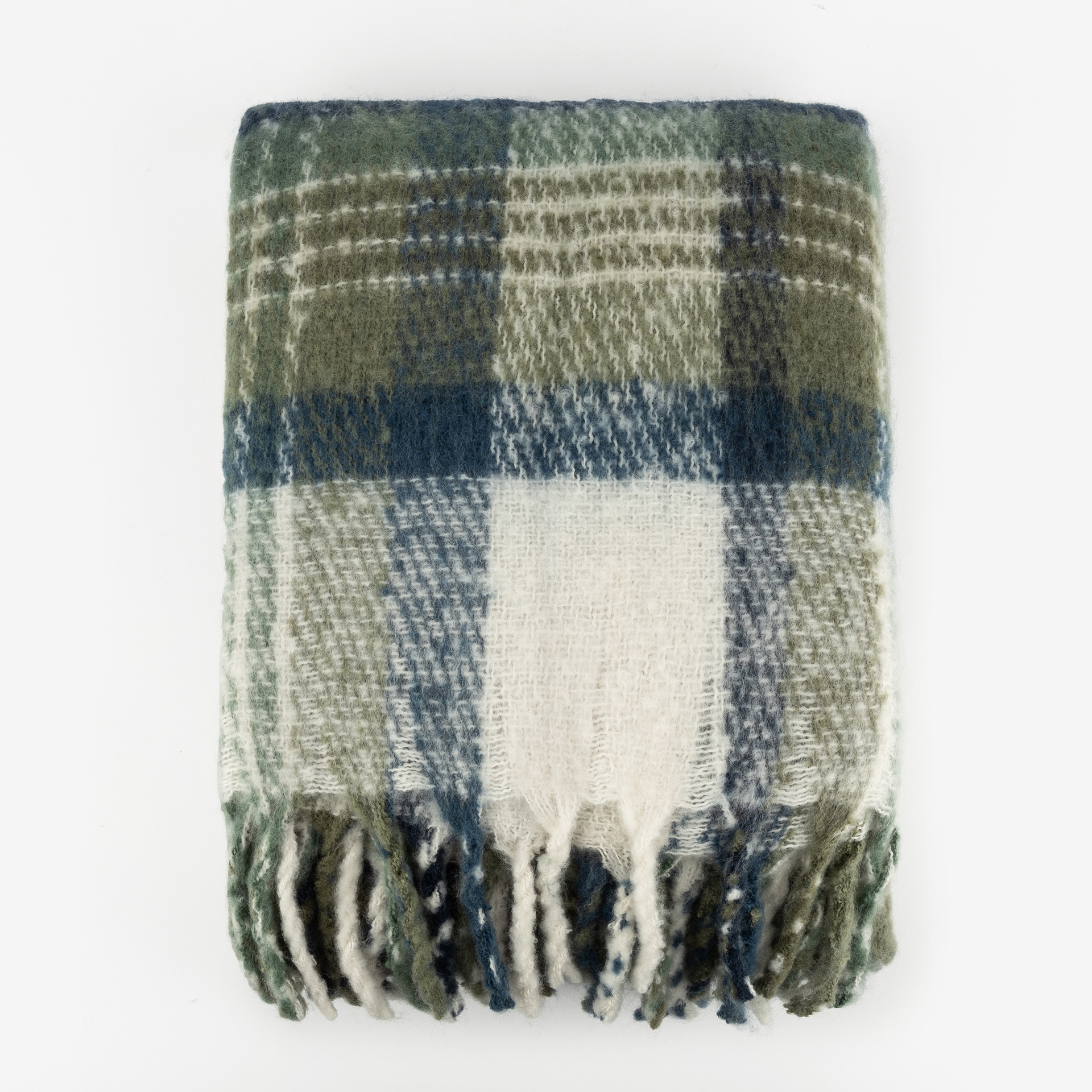 Manta efecto mohair cuadros azul 130x150cm