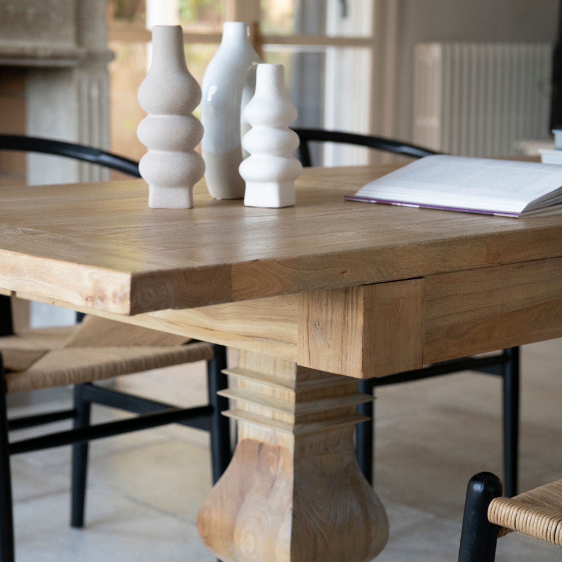 Mesa de comedor extensible de madera de olmo reciclada Toulouse 160/220x80x76cm