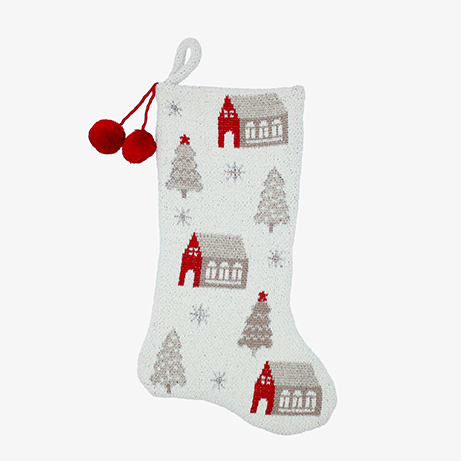 Calcet&iacute;n de Navidad de punto blanco con casitas Wish