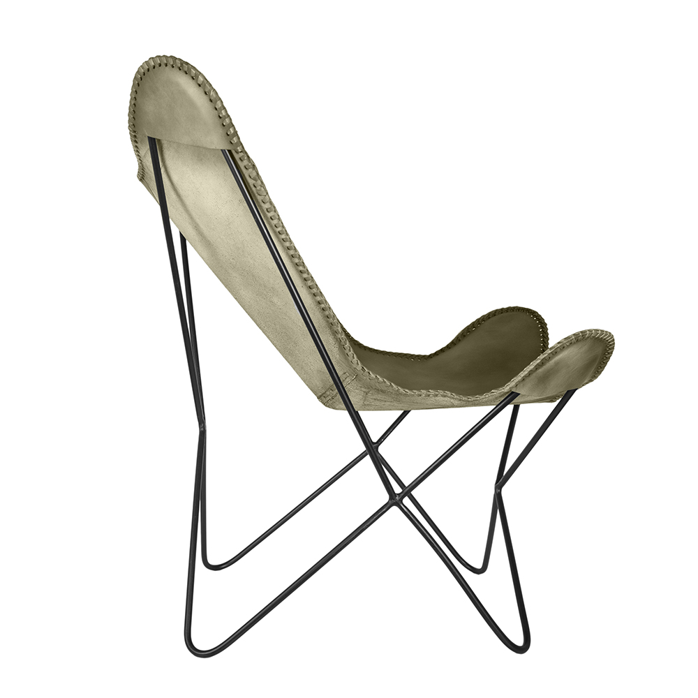 Silla mariposa de cuero verde July 75x87x86cm