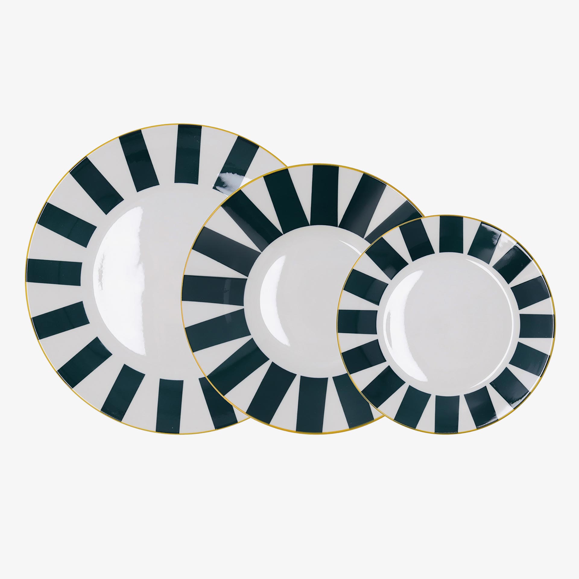 Vajilla de 18 piezas blanca con rayas verdes de porcelana Cabana
