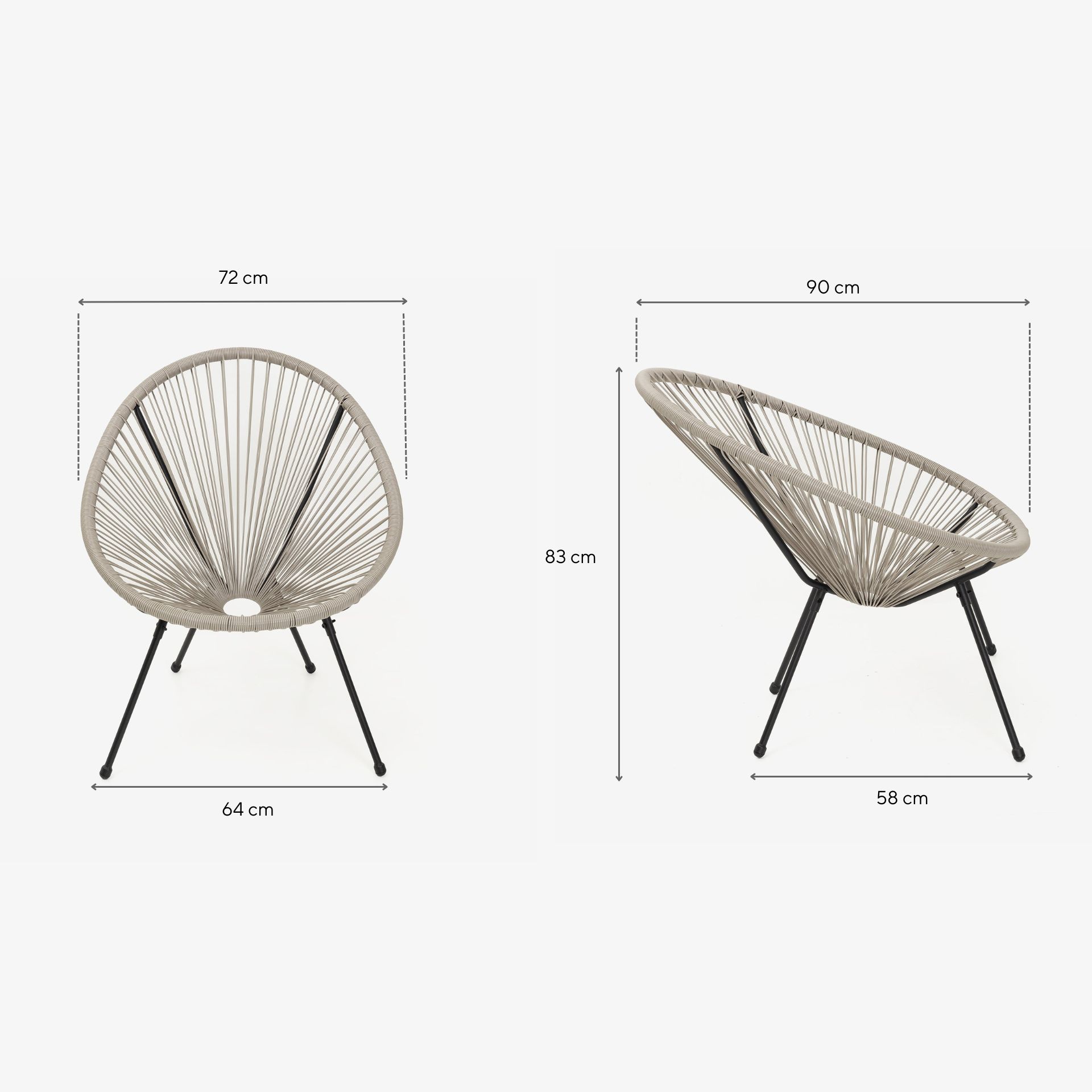 Silla de jardín de ratán sintético gris Acapulco 72x90x83cm