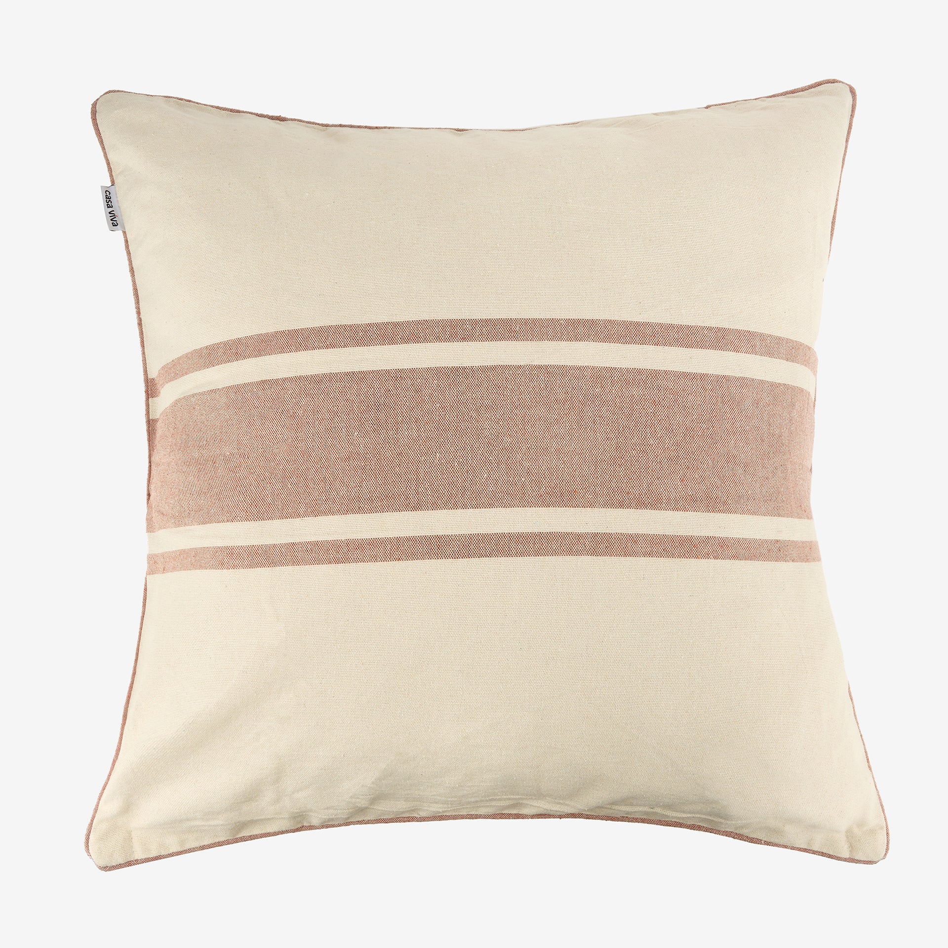 Funda de cojín beige con rayas teja Niza 60x60cm