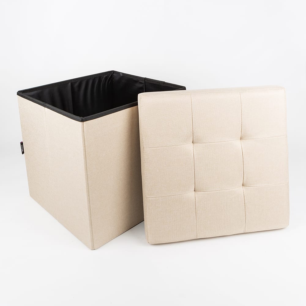 Puf con almacenaje beige 38x38cm