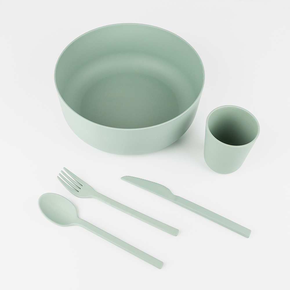 Set de 3 cubiertos de fibra de bamb&uacute; verde