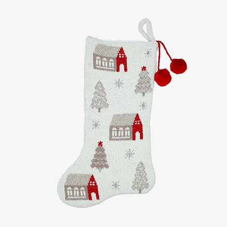 Calcet&iacute;n de Navidad de punto blanco con casitas Wish