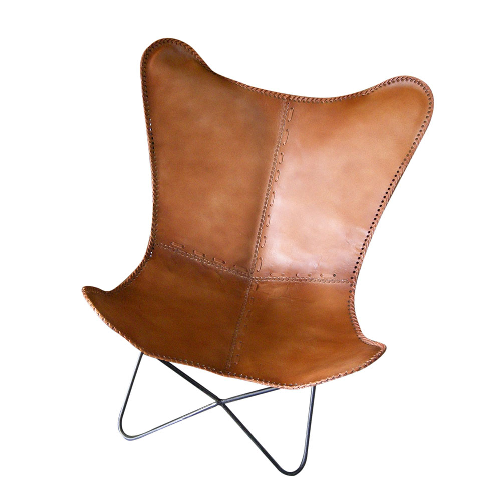 Silla mariposa de cuero marrón July 75x87x86cm