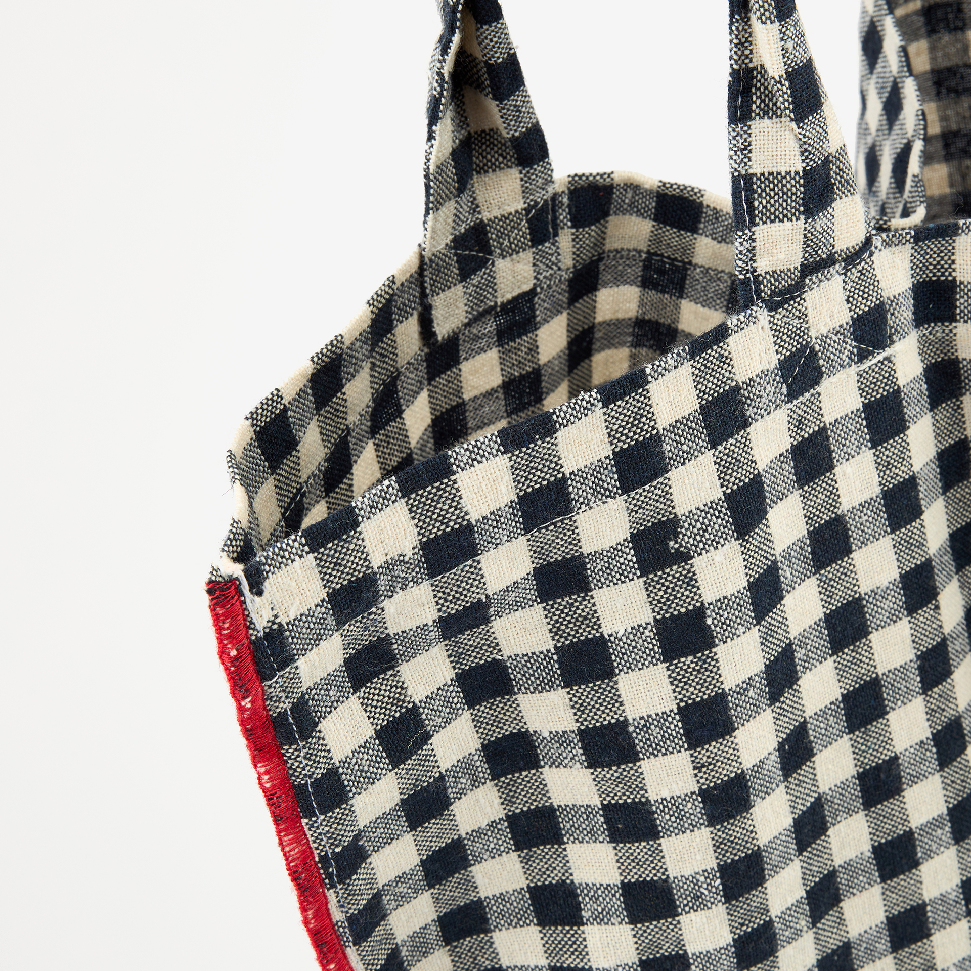 Bolso de algod&oacute;n de cuadros vichy azul Noa 46x44x10cm Clau&Chloe