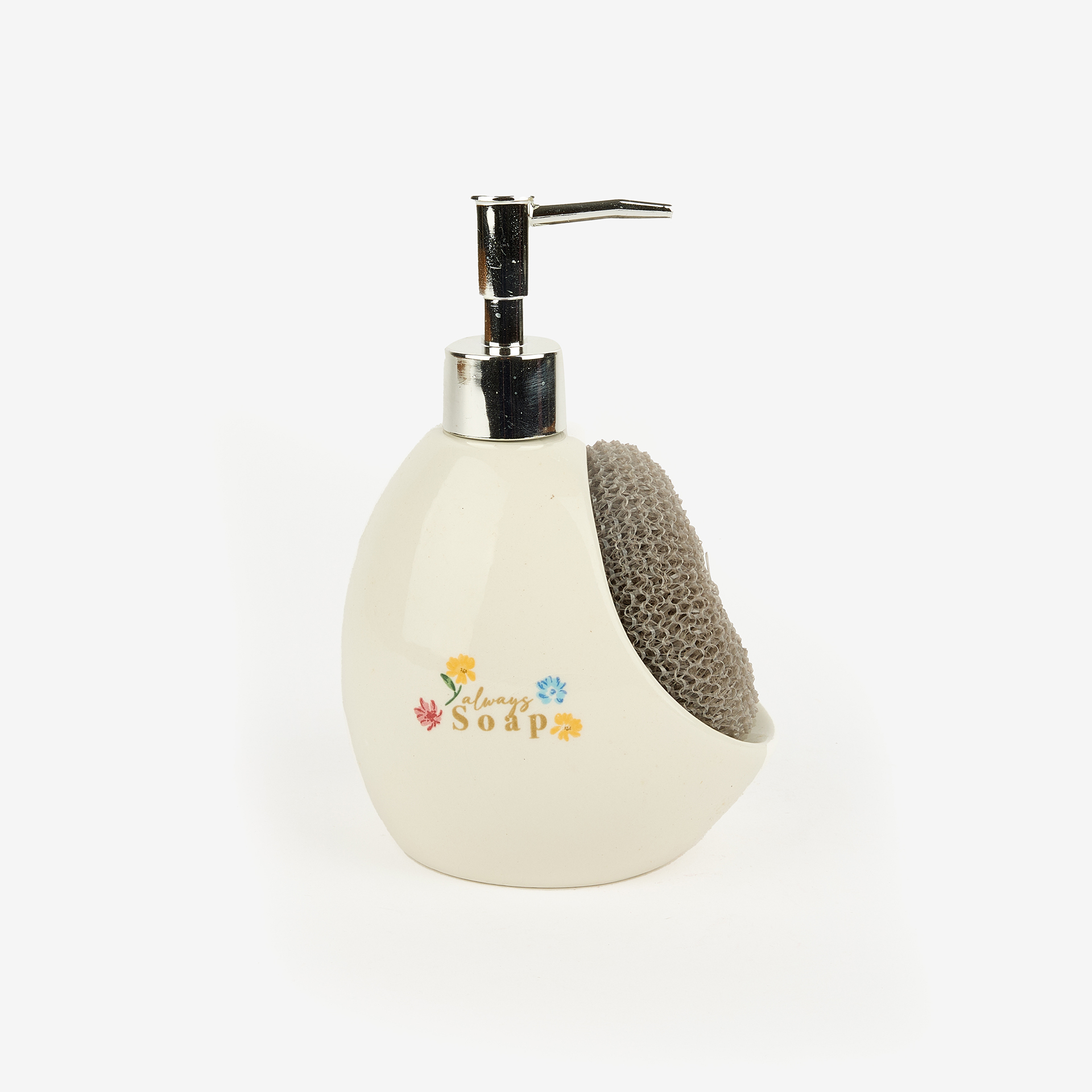 Dispensador de jabón de cocina de cerámica con estropajo Flores 11x9x18cm
