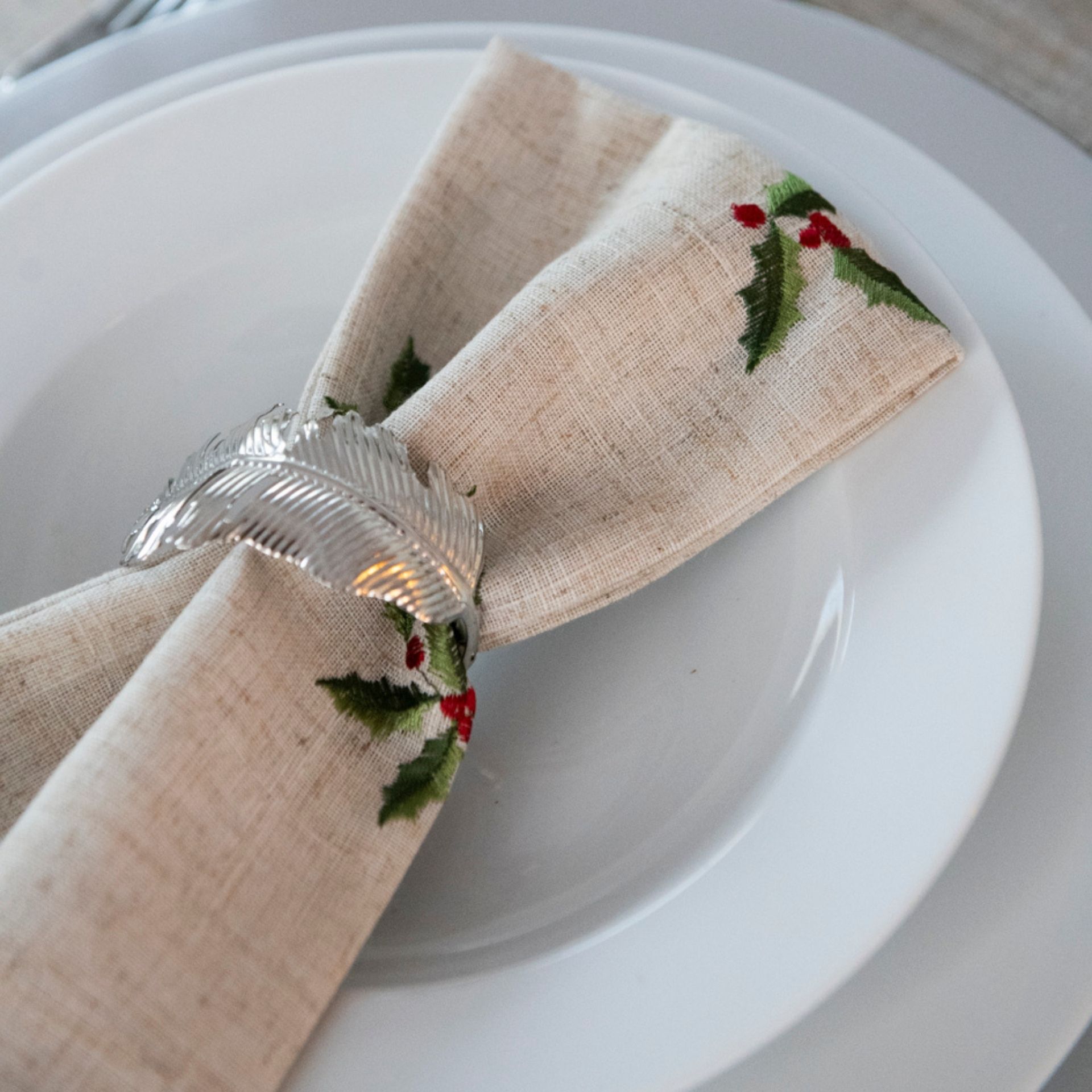 Servilleta de lino beige Acebo 45x45