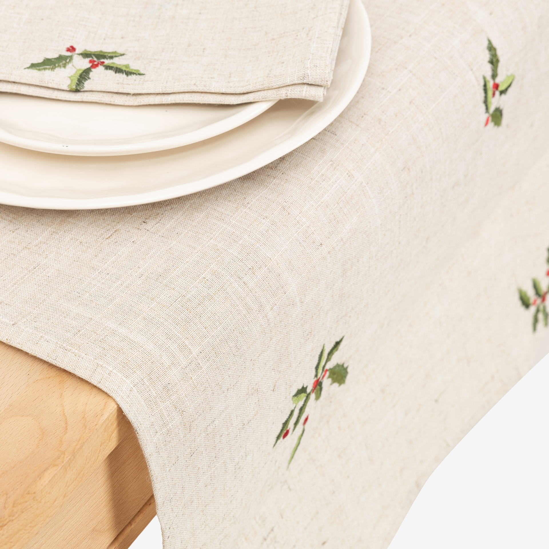 Camino de mesa de lino beige Acebo 50x150cm