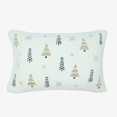 Funda de coj&iacute;n blanca con &aacute;rboles de Navidad Snowy 50x35cm