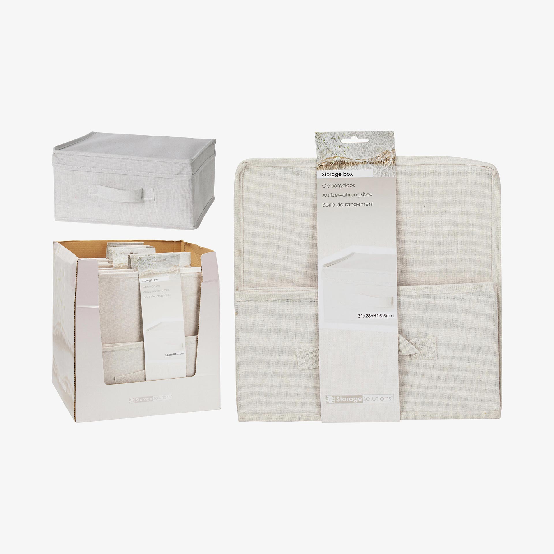 Caja de almacenaje con tapa de textil blanco Nube 31x28x15cm