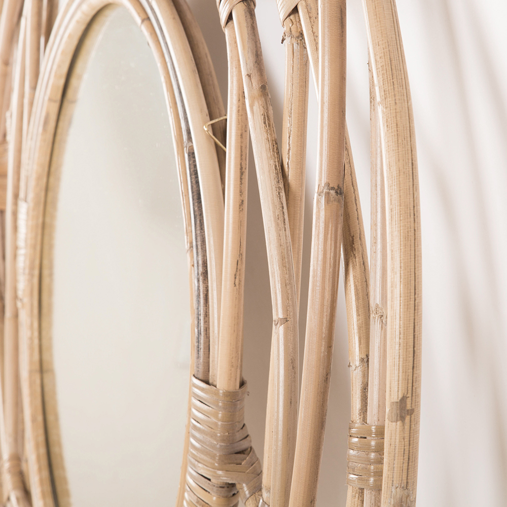 Espejo de pared redondo de ratán Ø90cm
