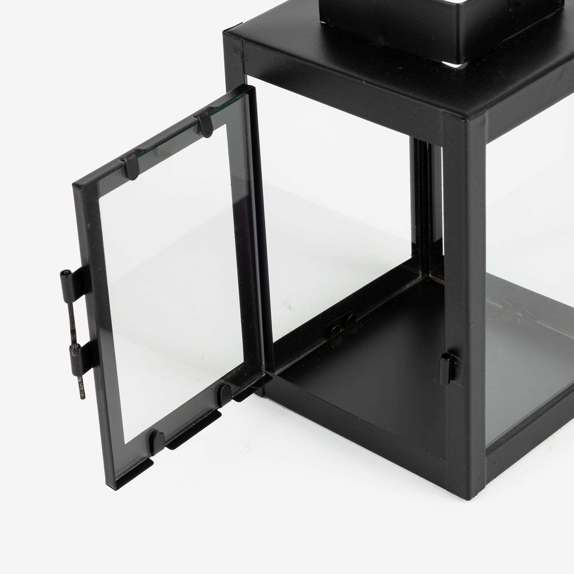 Farol negro de metal Grober 10x10x16cm