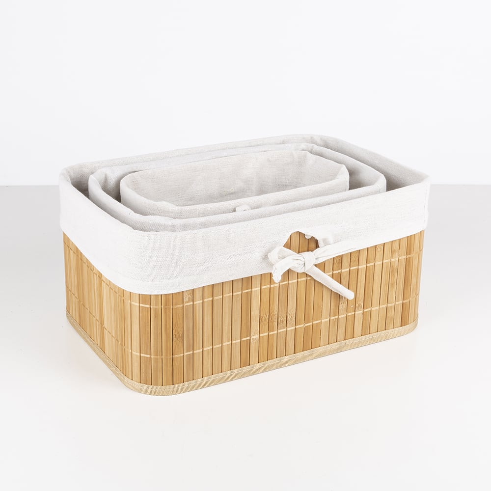Cesto de bamb&uacute; y lino 34x24x16cm