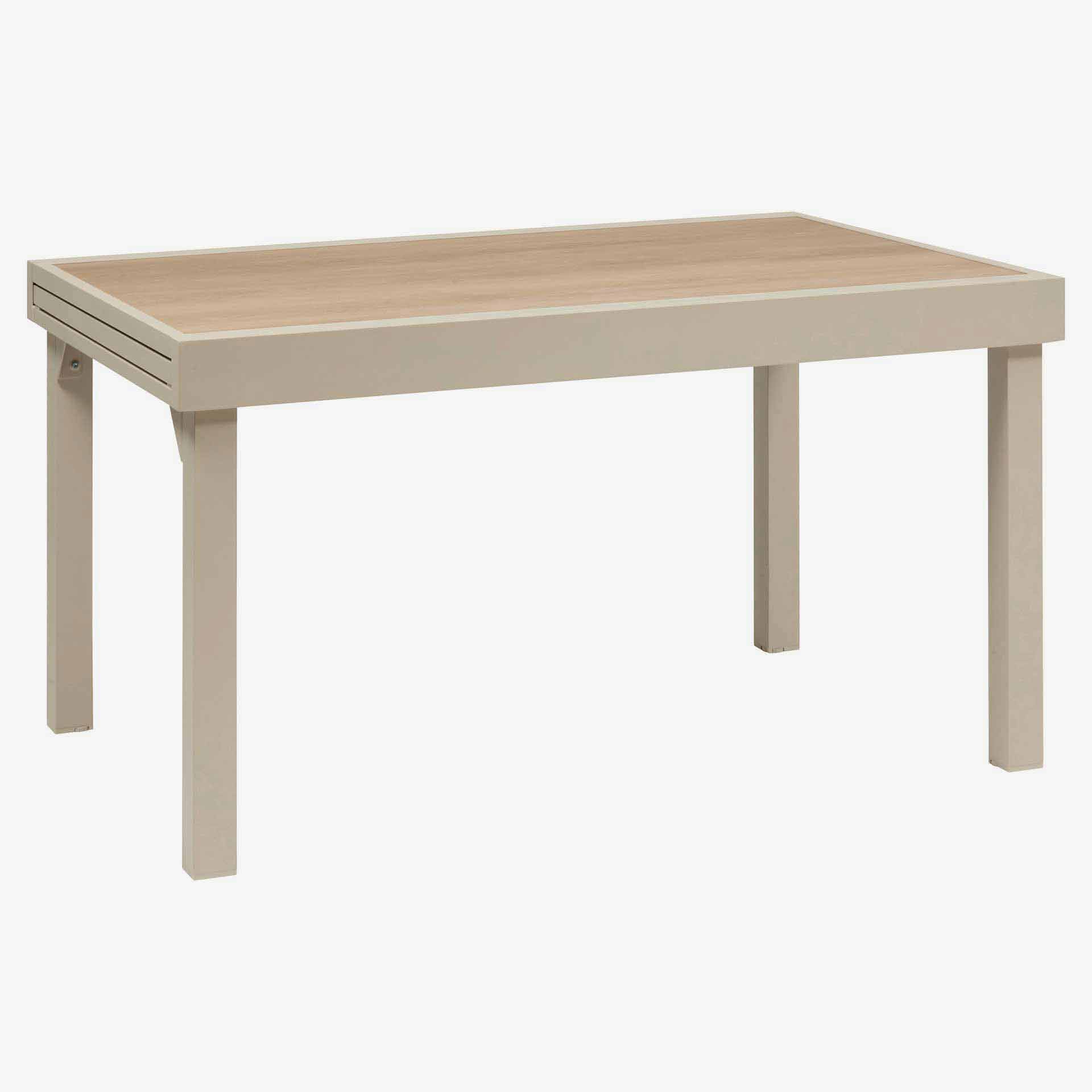 Mesa de comedor de jard&iacute;n extensible de aluminio crema y cristal impreso Piazor 135x90x76cm