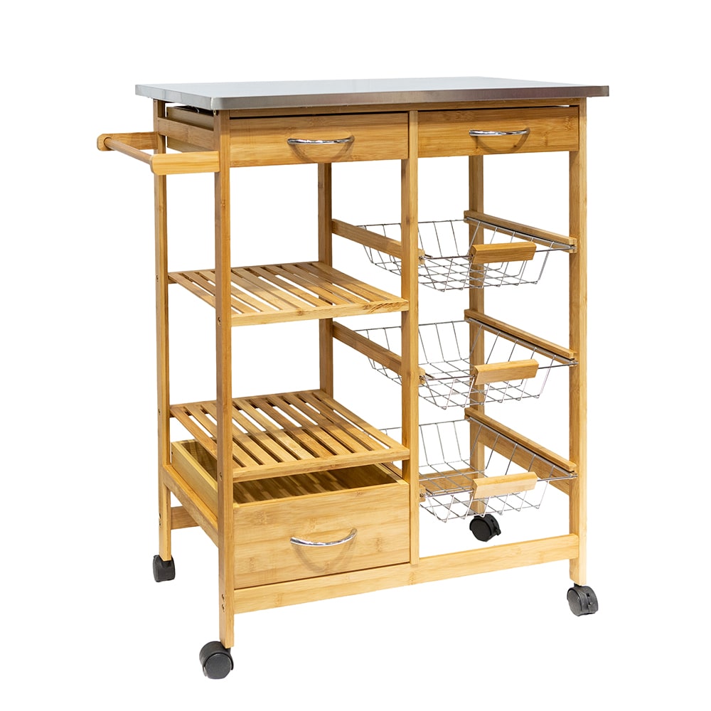 Carro de cocina de madera bambú 74x37x86cm