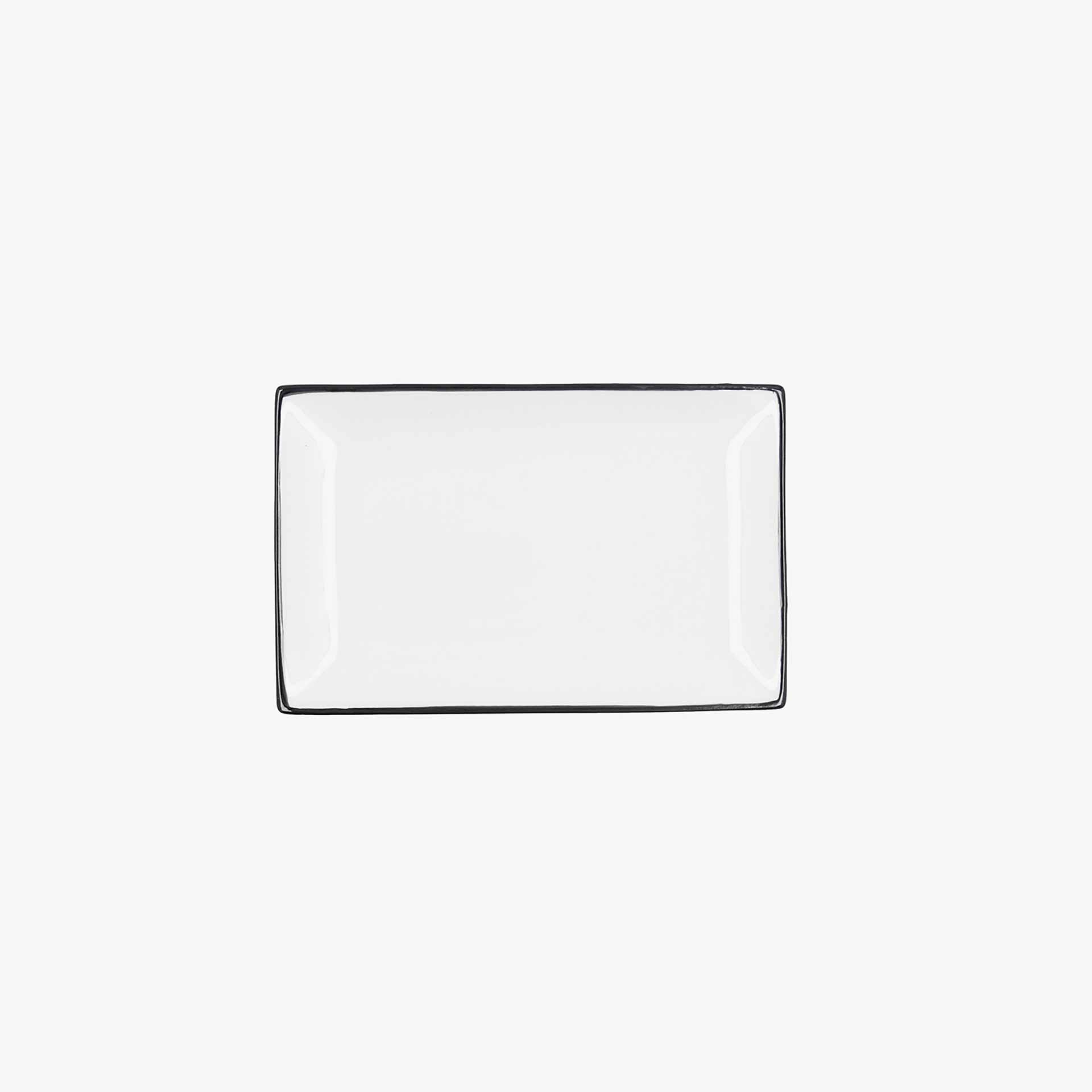Plato de raci&oacute;n de porcelana con filo negro Oslo 20x13x2cm