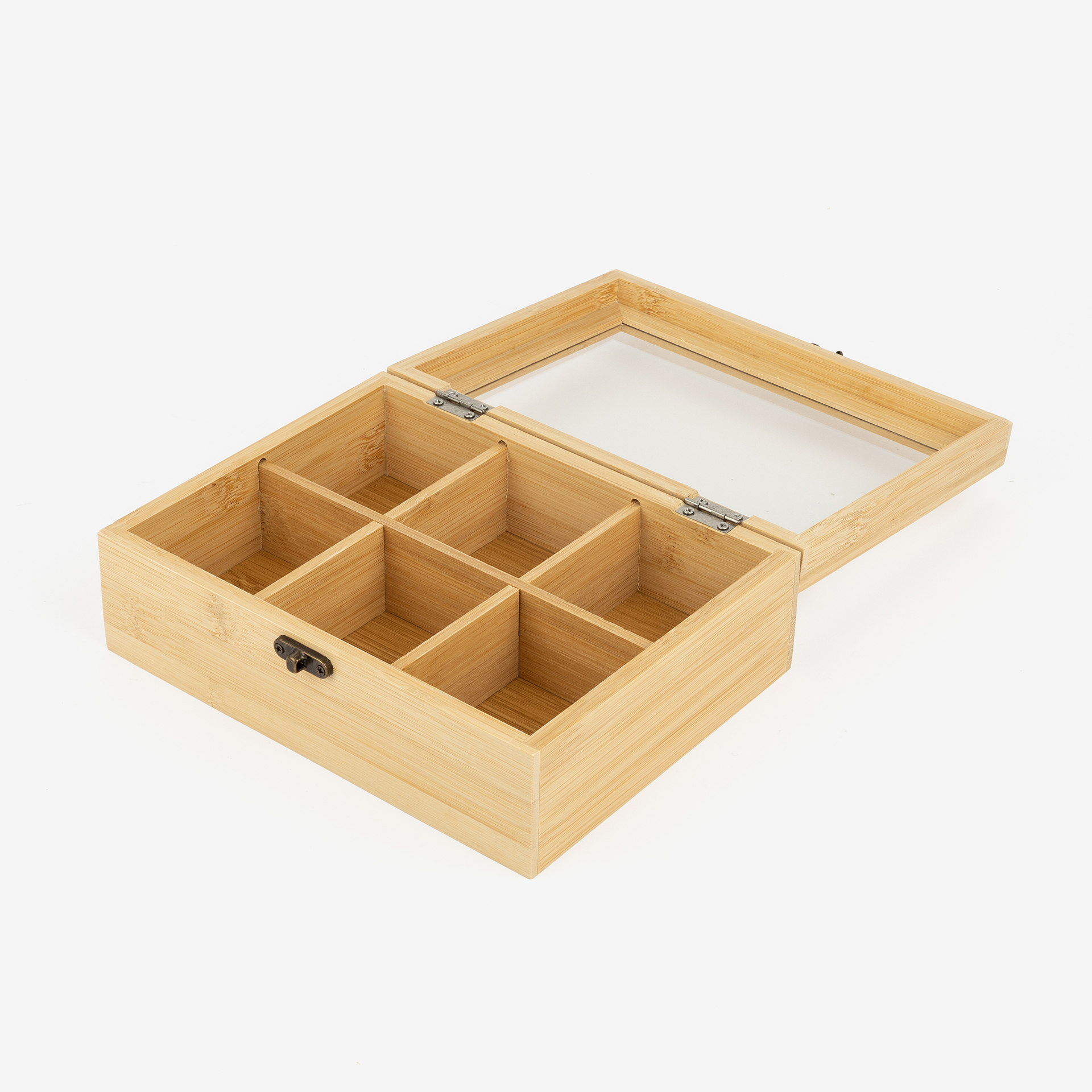 Caja de t&eacute; de bamb&uacute; con 6 compartimentos 21x16cm