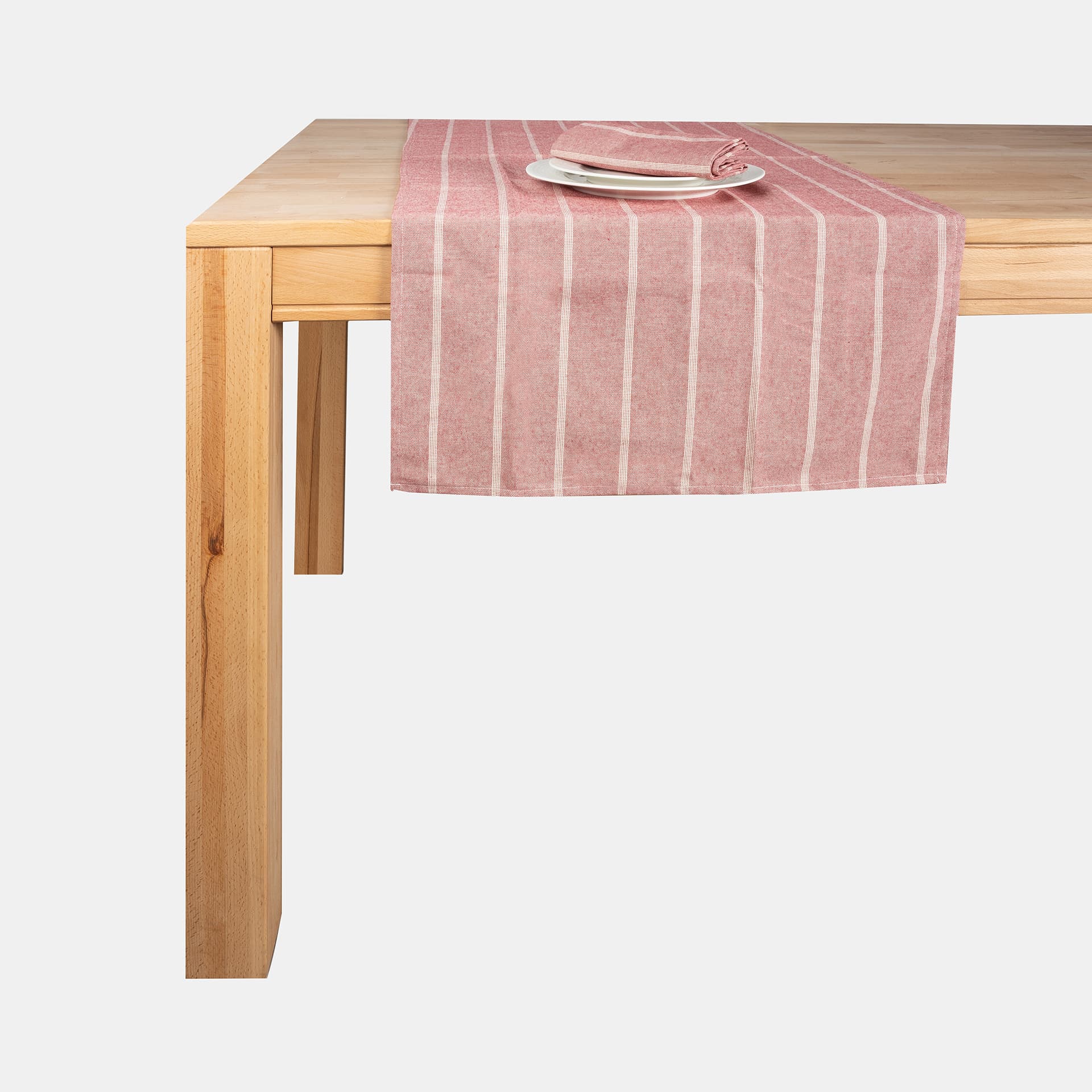 Camino de mesa de algod&oacute;n rojo a rayas 55x140cm