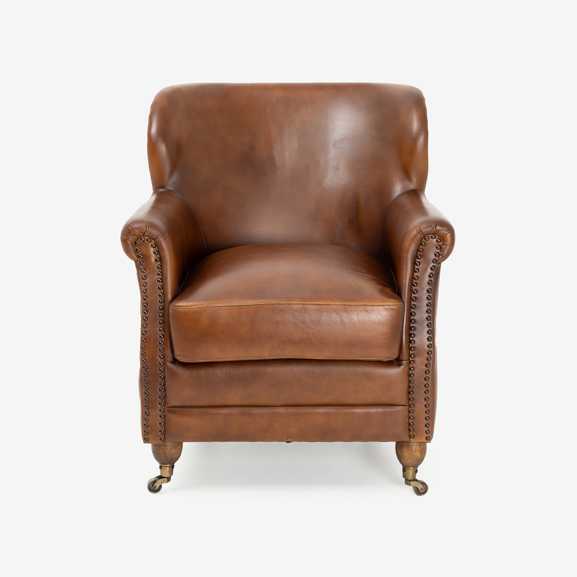 Butaca de piel marrón Chester 65x72x80cm