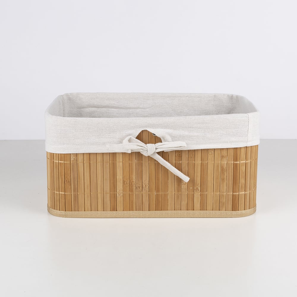 Cesto de bamb&uacute; y lino 34x24x16cm