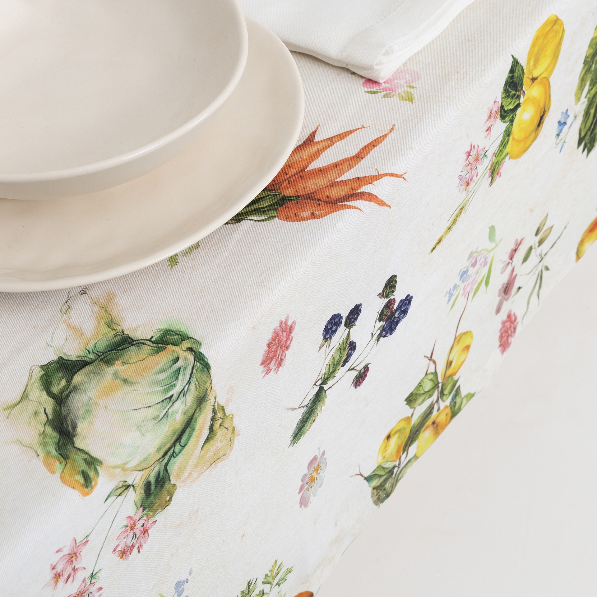 Mantel de algod&oacute;n Verduras 150x150cm