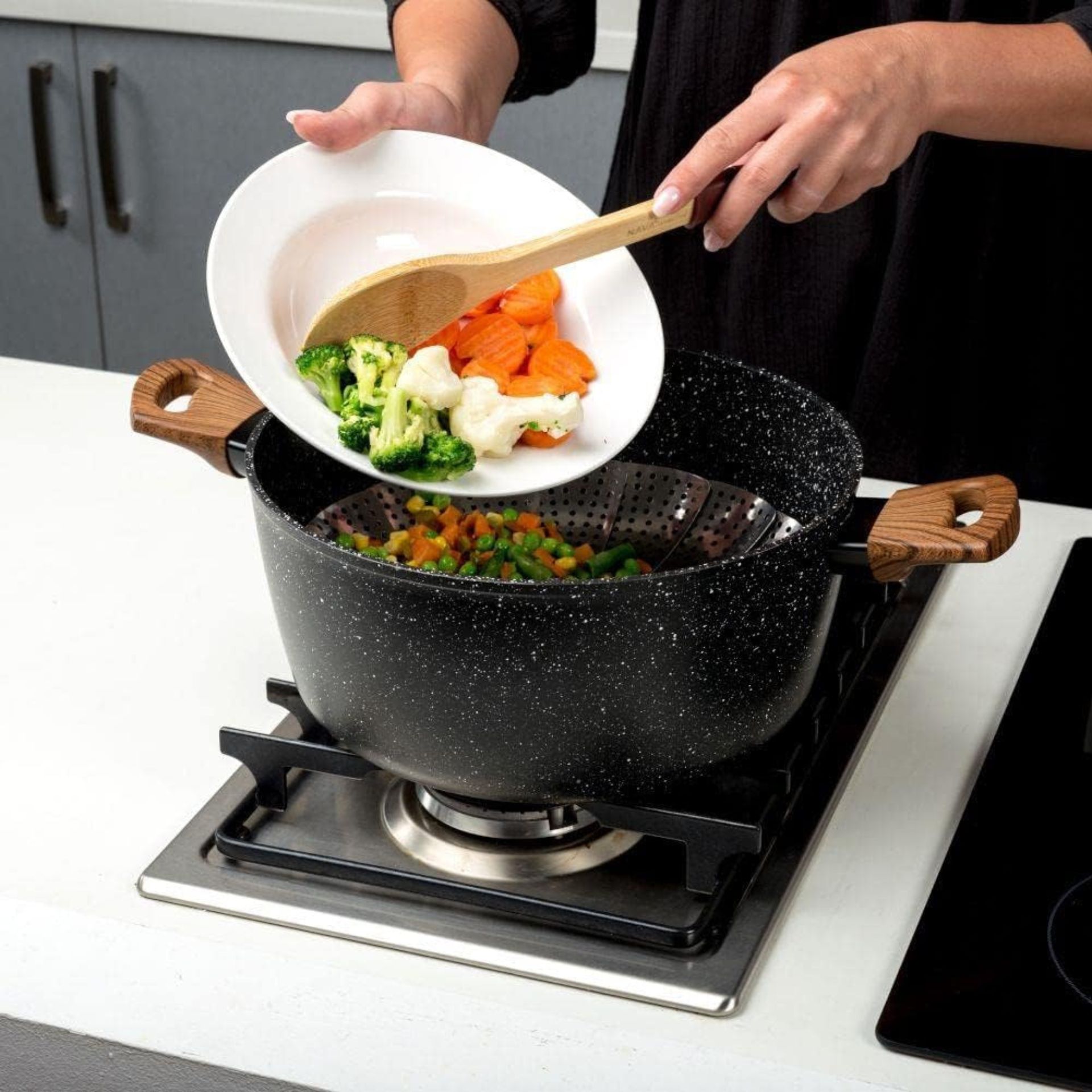 Vaporera de acero inoxidable plegable &Oslash;28cm