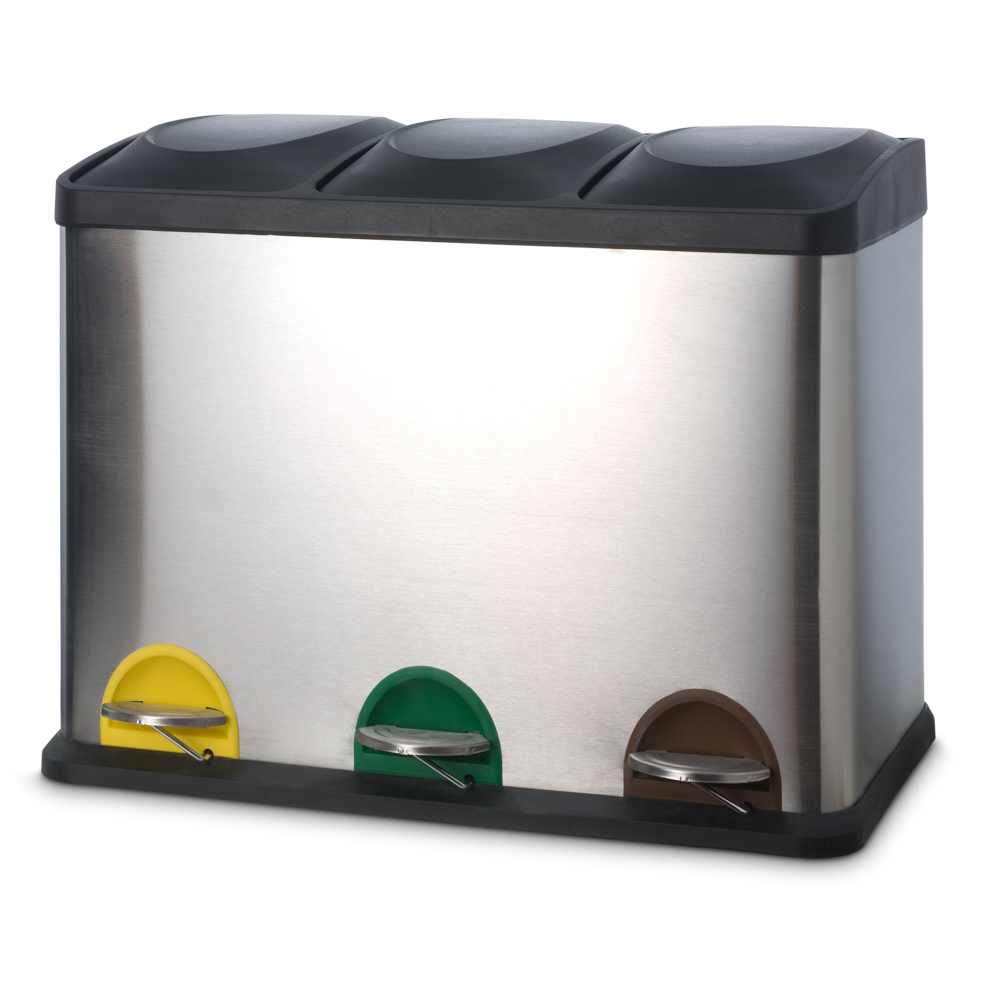 Cubo de reciclaje de acero inoxidable 3 compartimentos 45L 60,5x34x48,5cm Davos