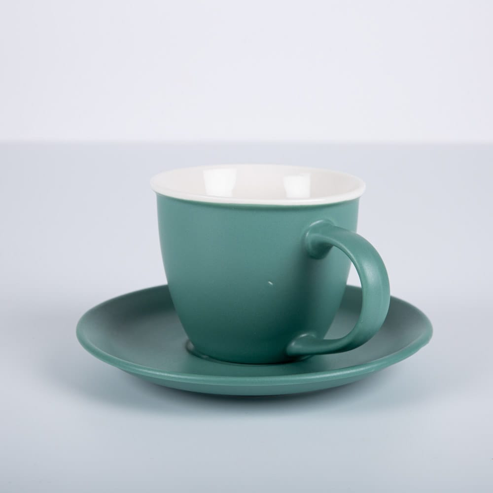 Taza de té con plato de cerámica verde 23cl