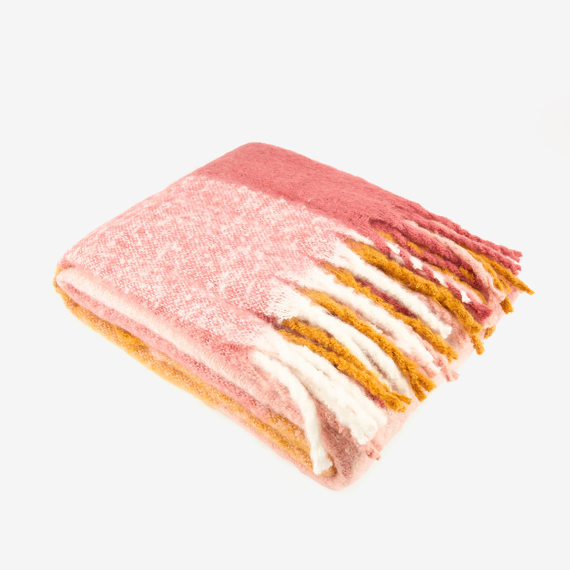 Manta efecto mohair de cuadros ocre 130x150cm