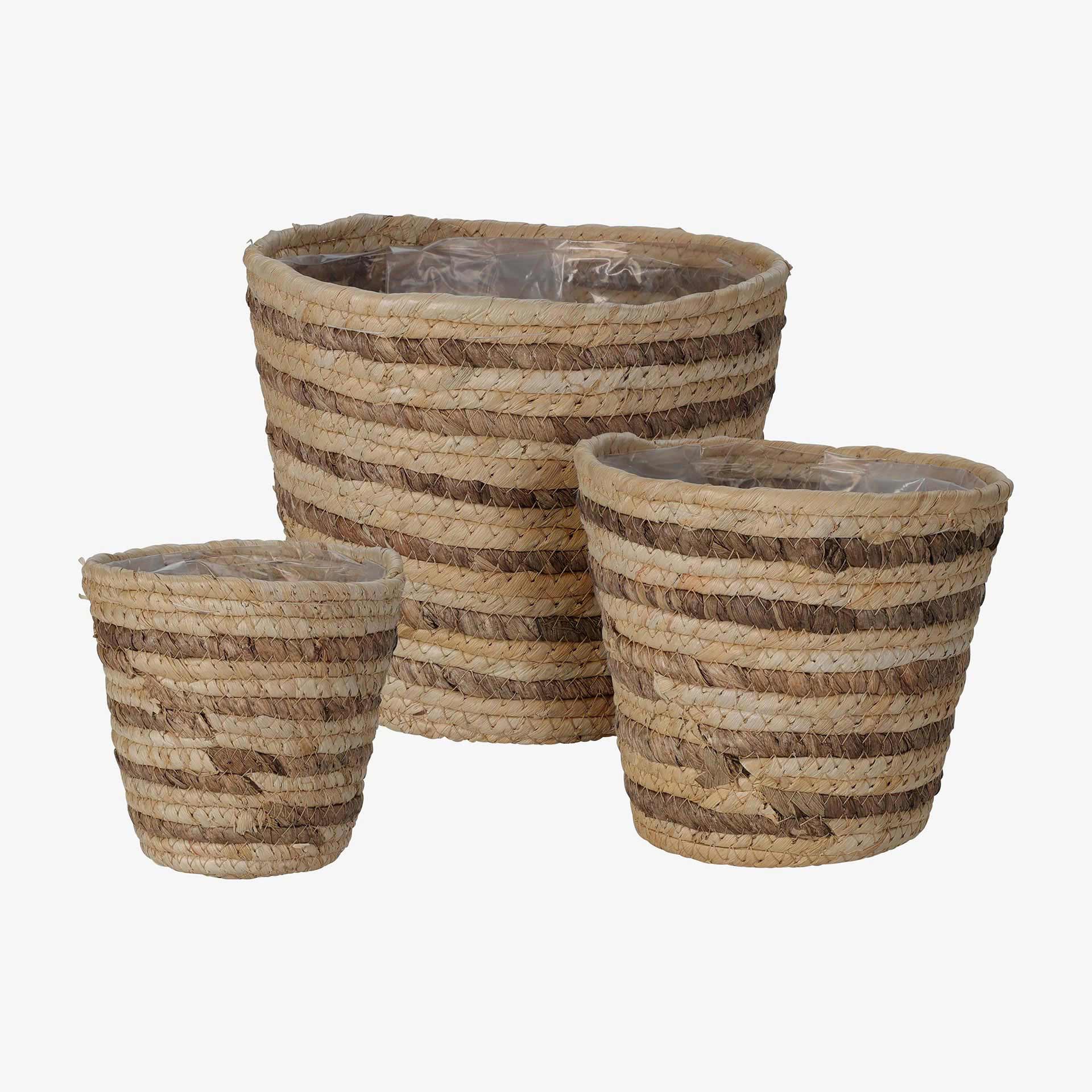 Set de 3 cestas de fibra natural hoja de ma&iacute;z Nara
