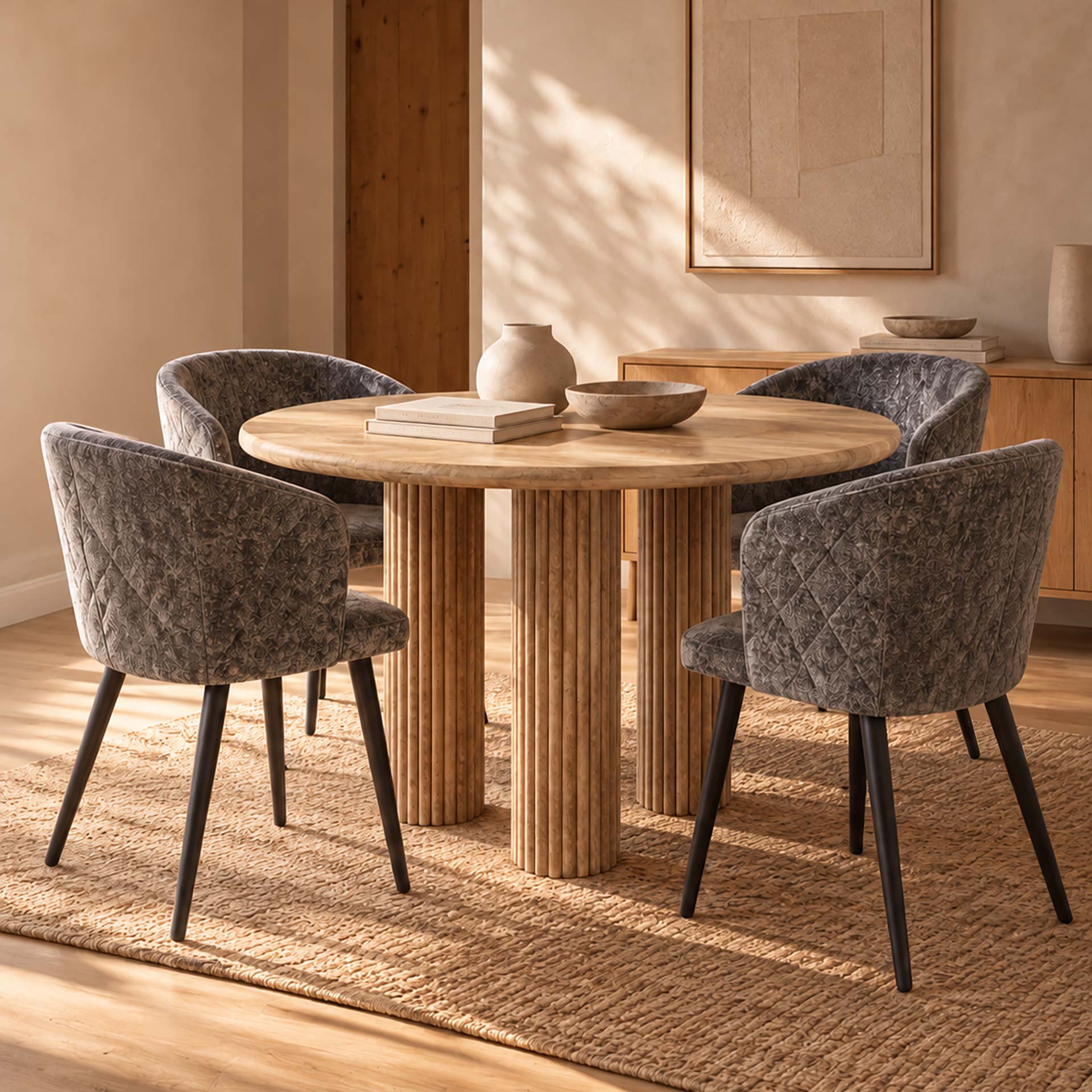 Set de 2 sillones de comedor gris de chenilla con patas negras Zarel