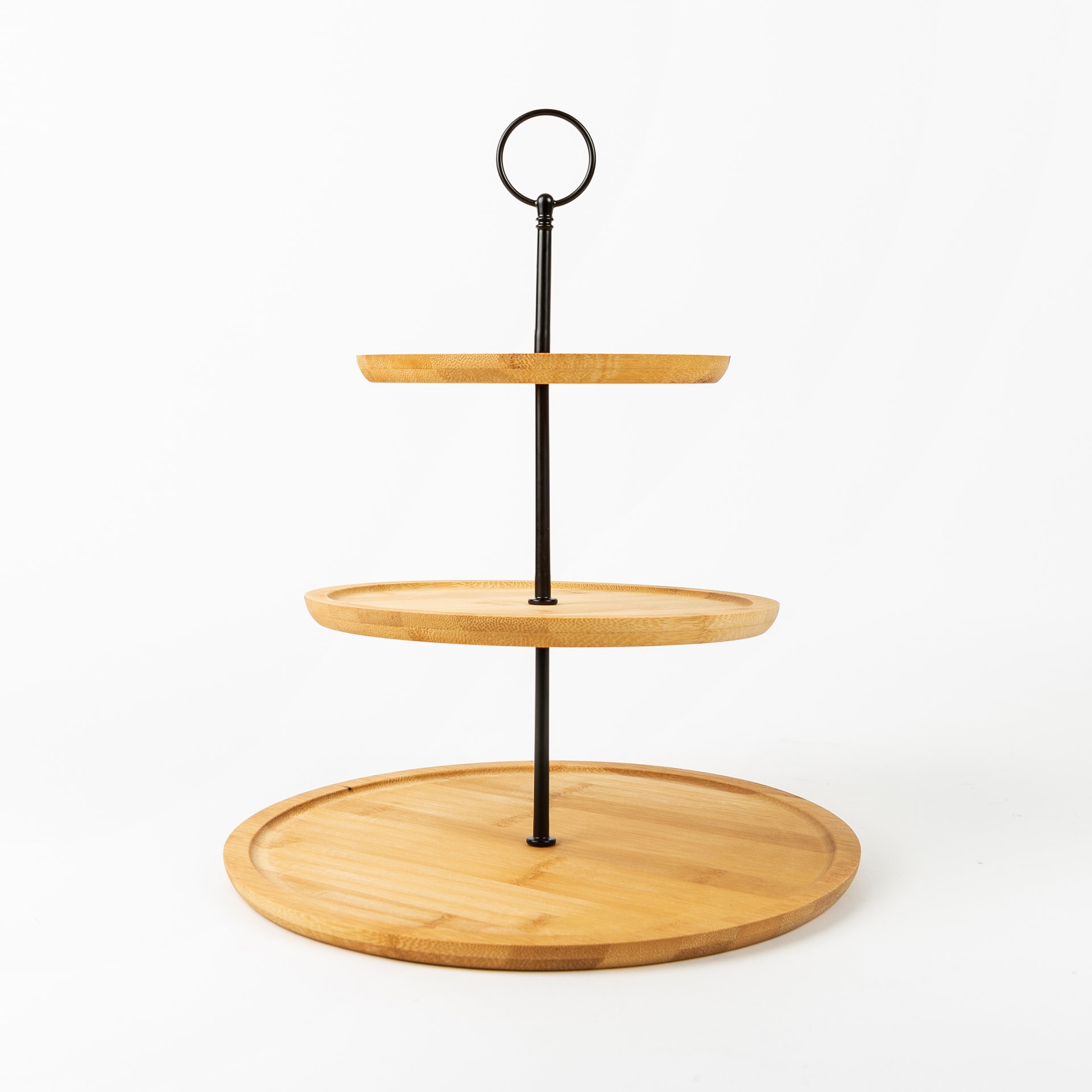 Frutero de 3 pisos de madera de bambú Ø28x34cm