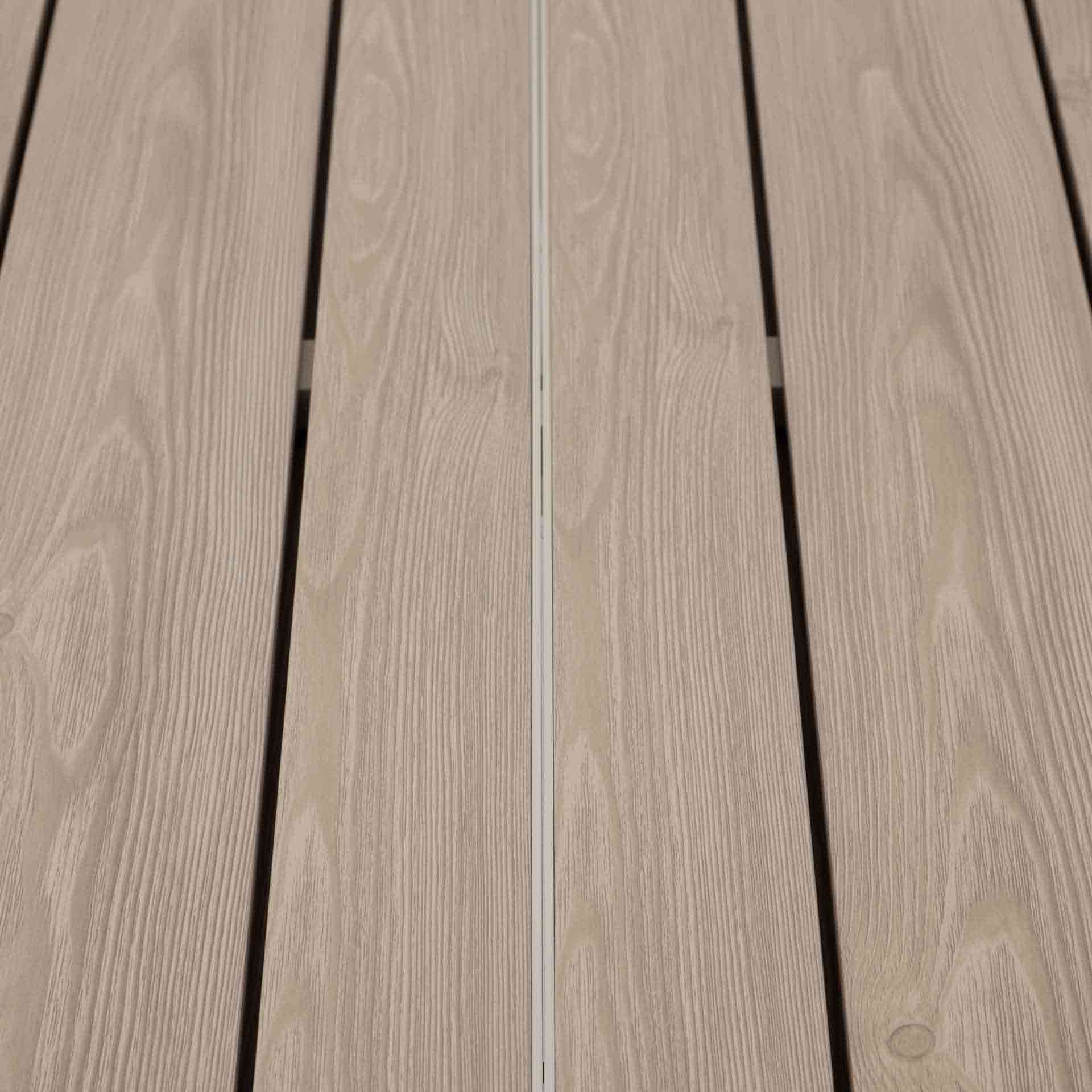 Mesa de comedor de jard&iacute;n extensible de aluminio efecto madera lino Evora 142x90x77cm