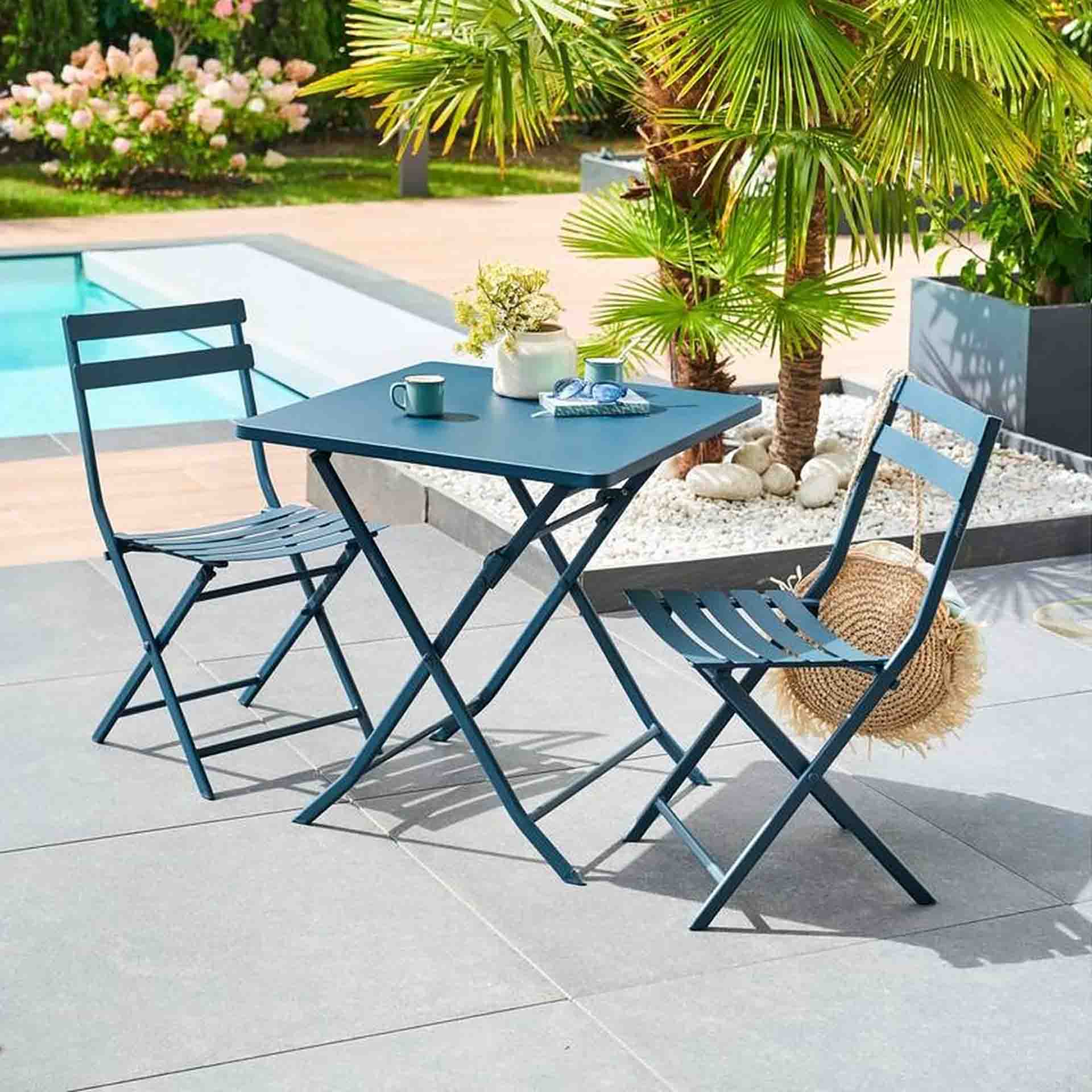 Silla de jard&iacute;n plegable de acero azul Dixie 42x51x81cm