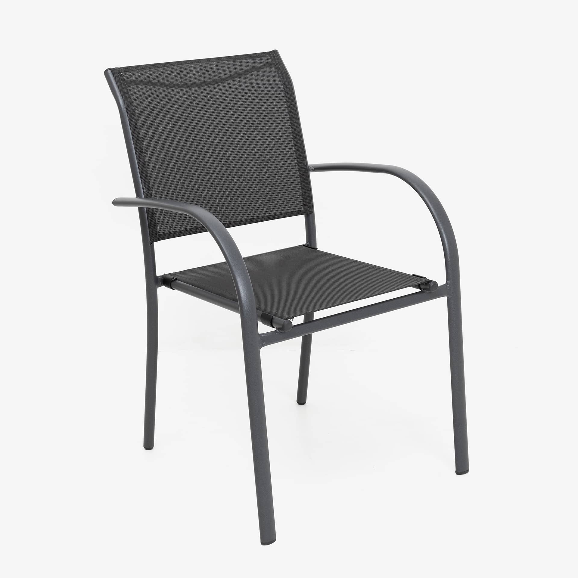 Silla de jard&iacute;n apilable con reposabrazos de aluminio y textilene gris 66x56x88cm