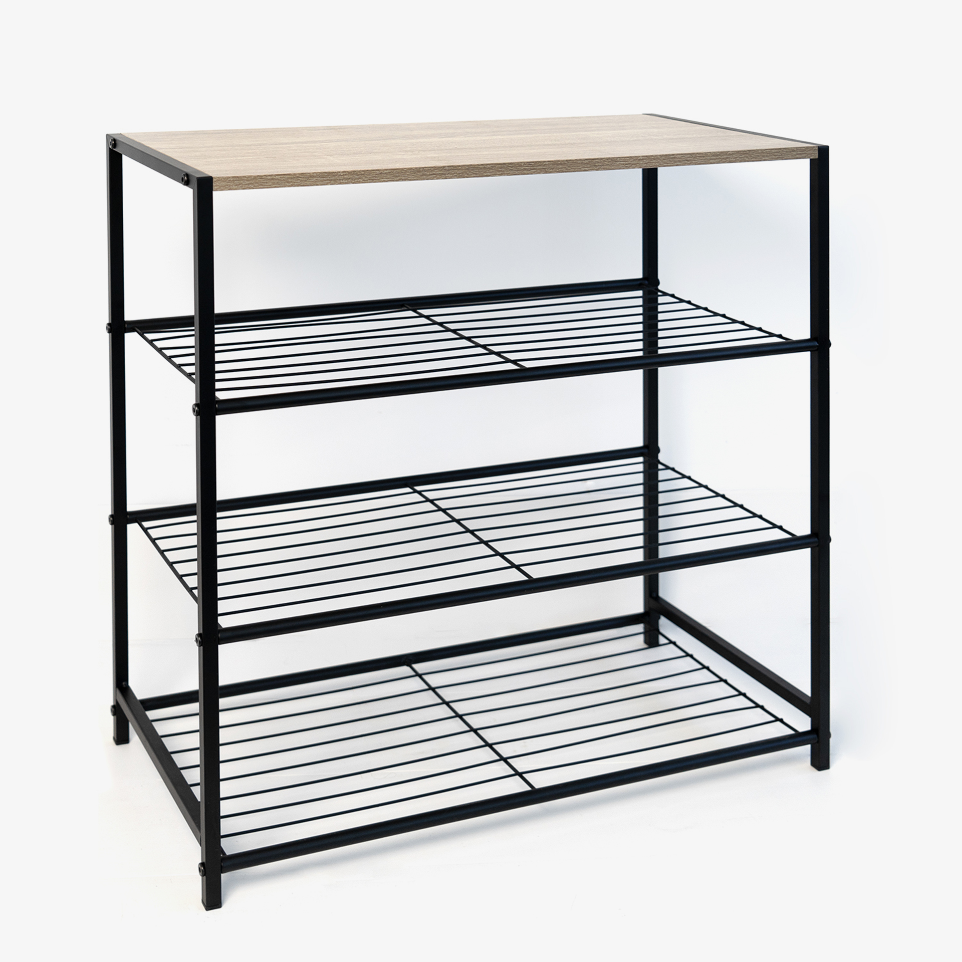 Mueble auxiliar zapatero de 3 baldas negro de acero y MDF Loft 60x30x63,5cm