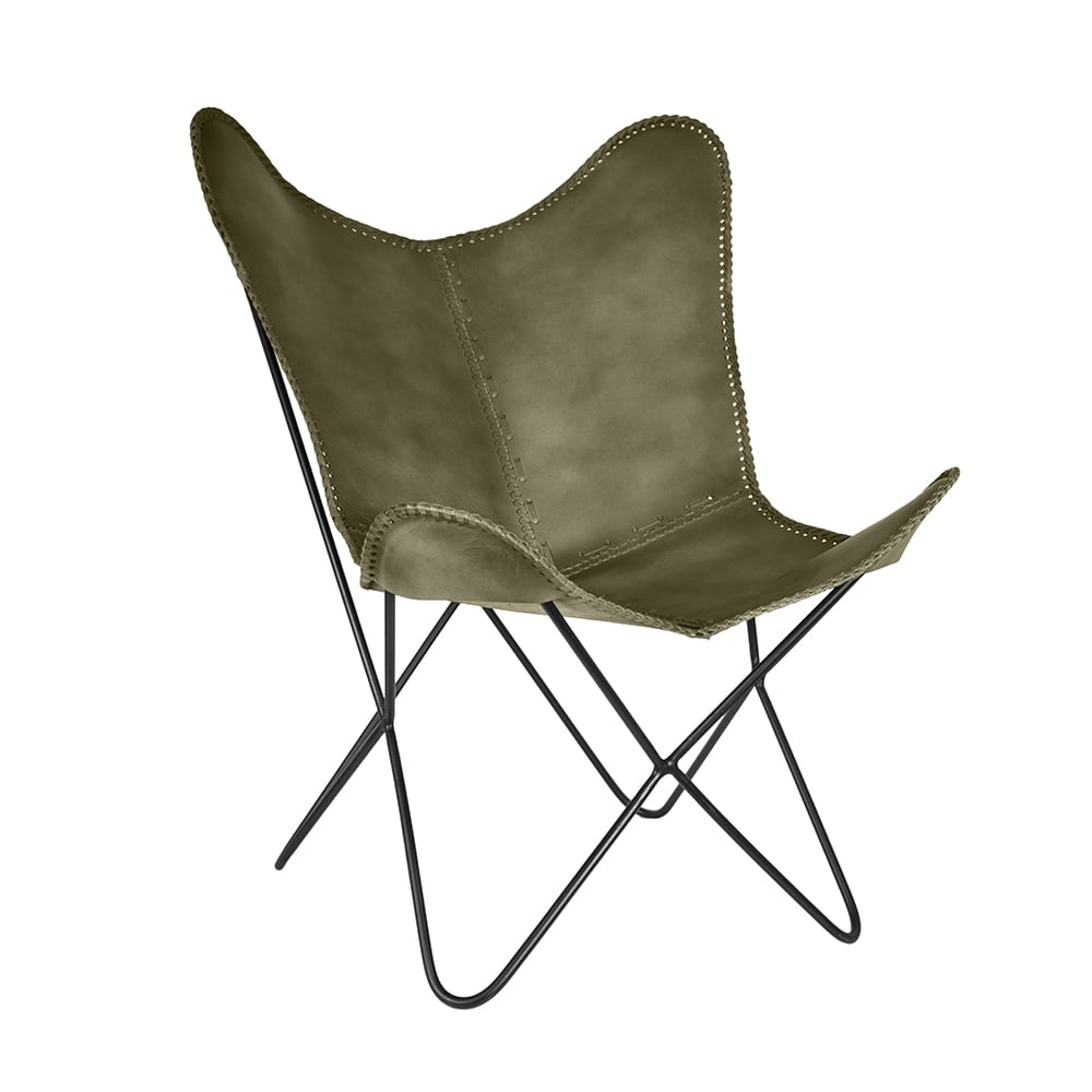 Silla mariposa de cuero verde July 75x87x86cm