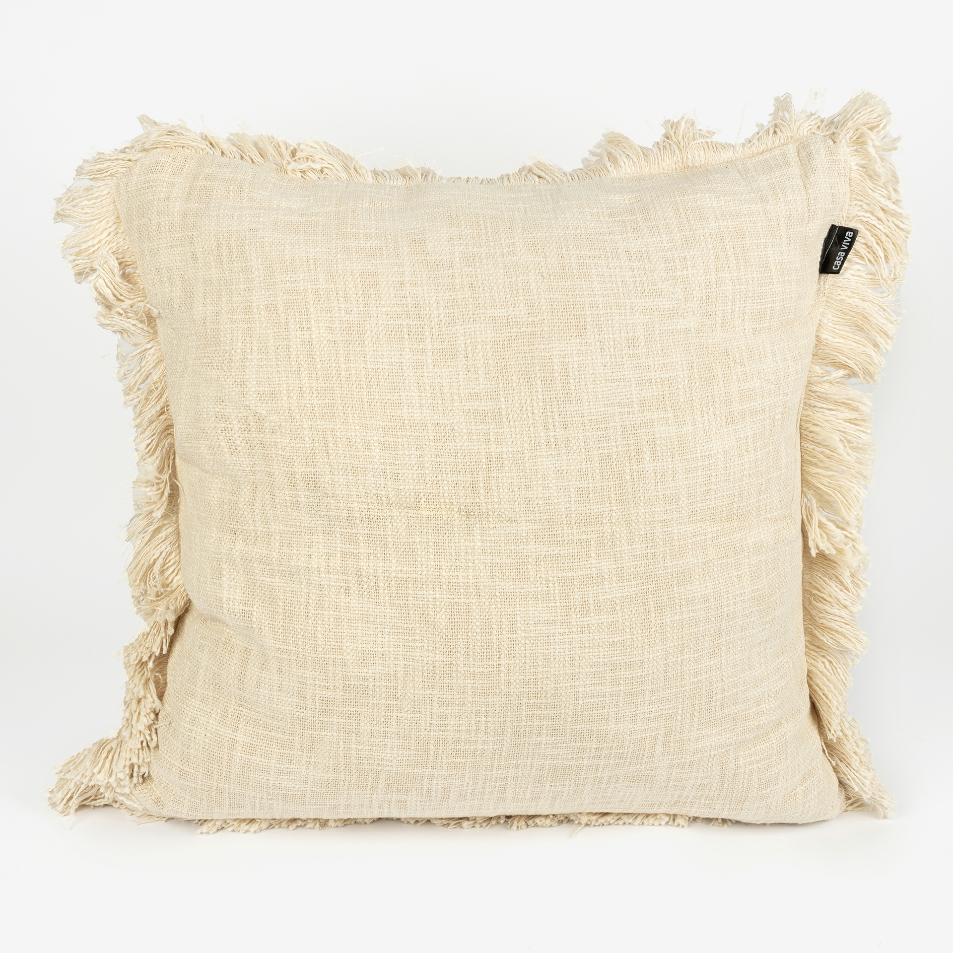 Funda de coj&iacute;n beige algod&oacute;n con flecos 60x60cm
