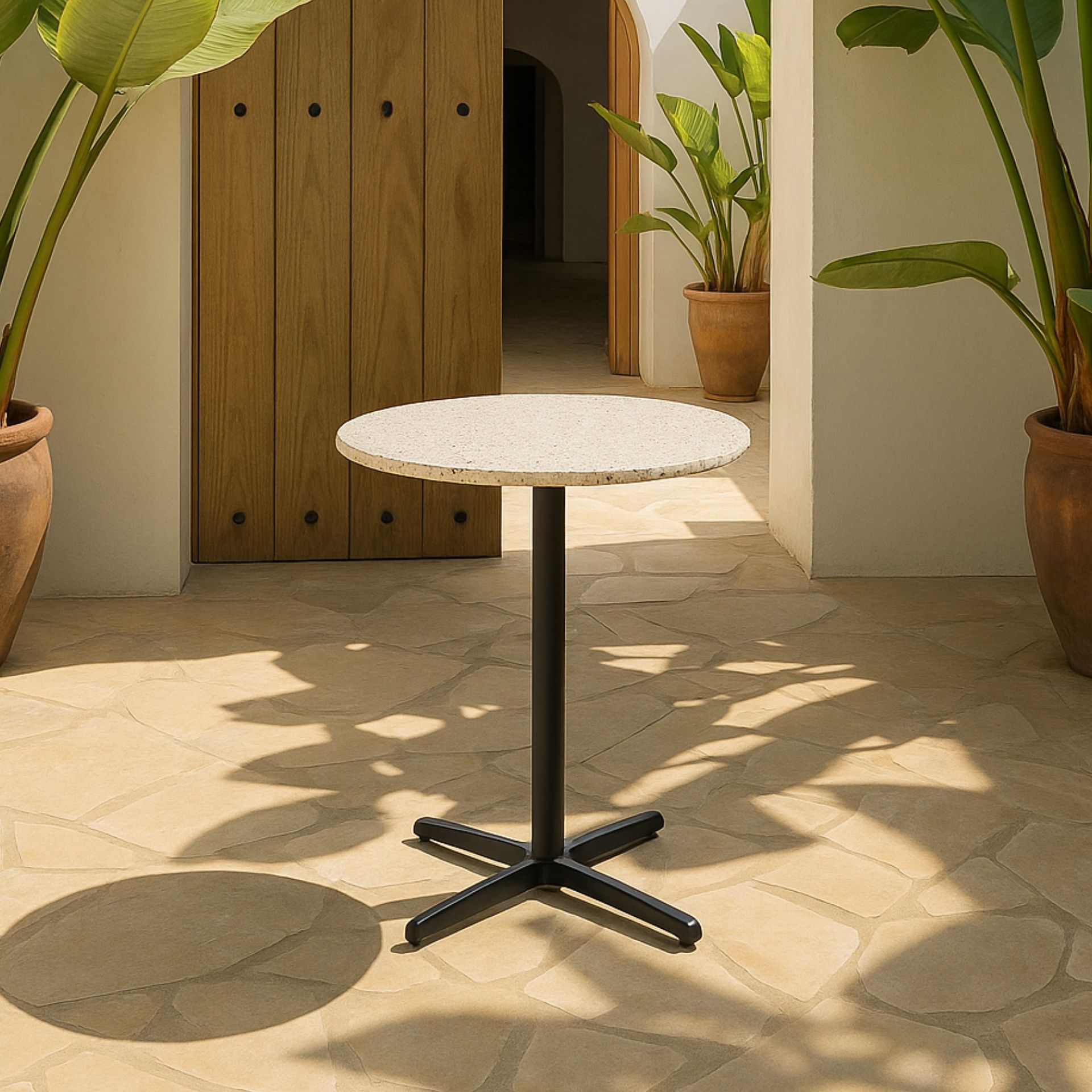 Mesa auxiliar de jardín de piedra blanca Nilo Ø60x72cm