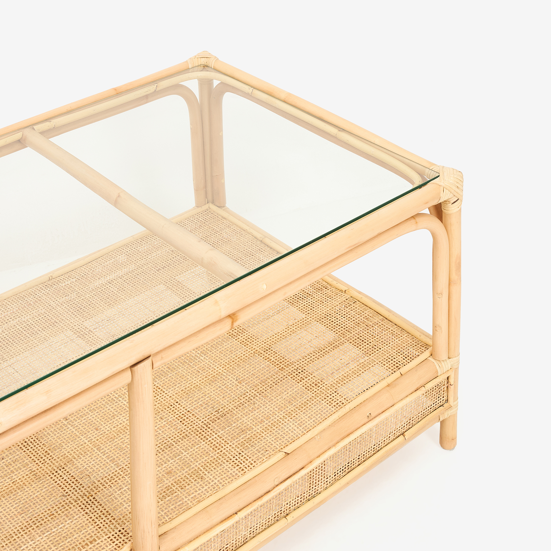 Mesa de centro de ratán y cristal Corvo 110x60x40cm