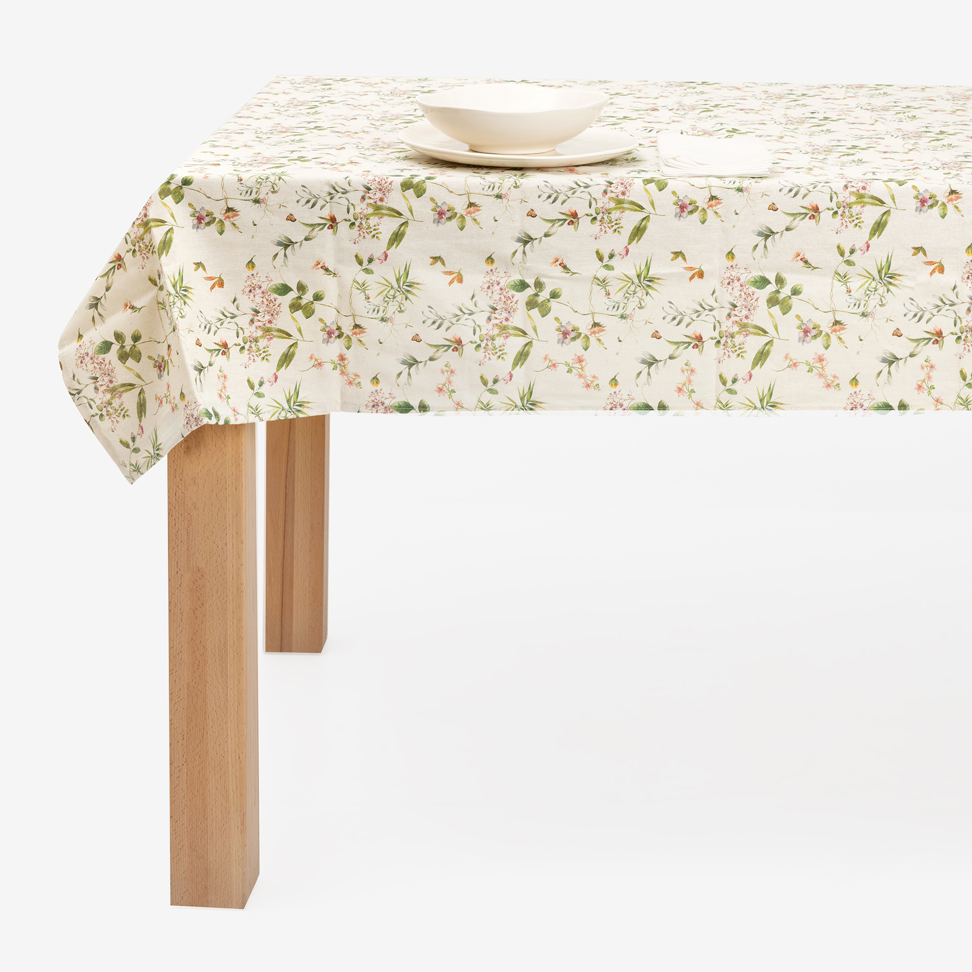 Mantel de algod&oacute;n reciclado con estampado de flores 135x200cm