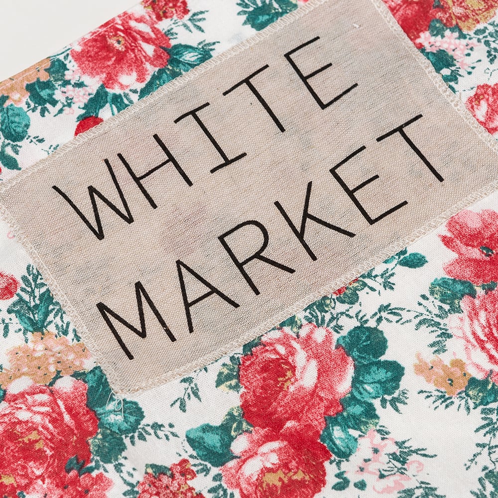 Delantal de algod&oacute;n blanco flores Wuxi 90x60cm