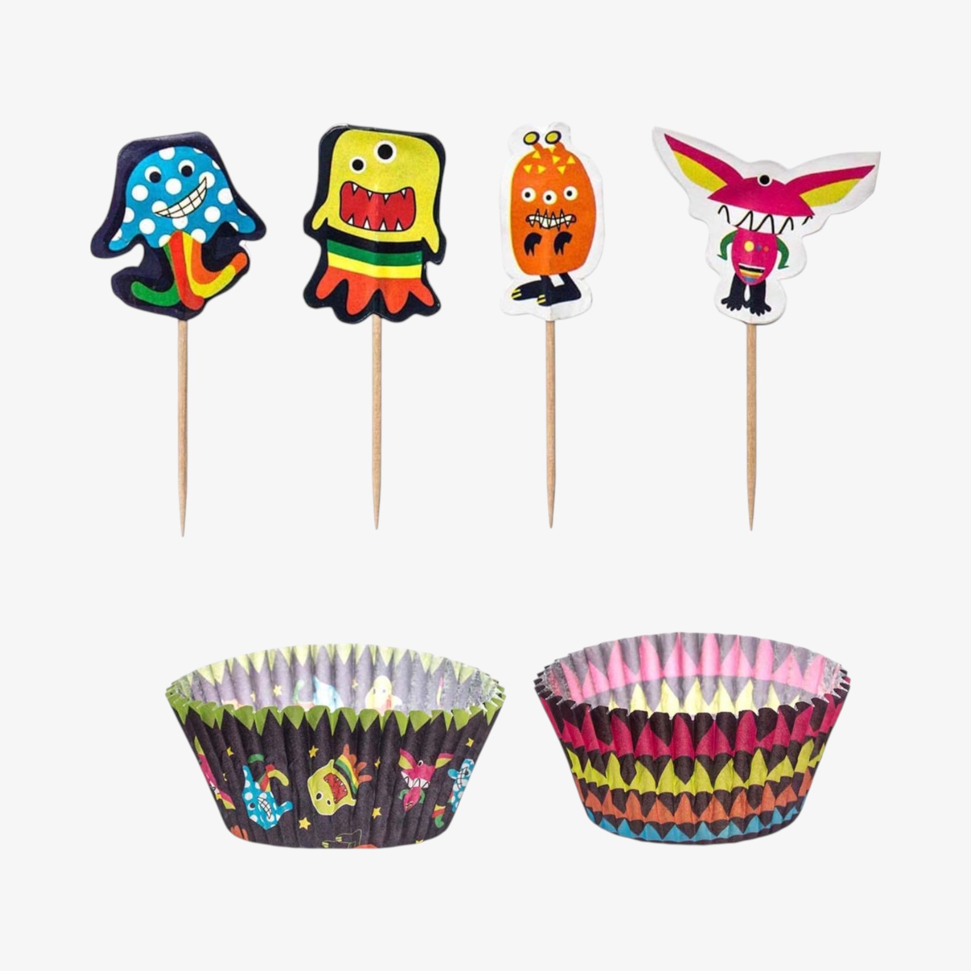 Set de 48 pinchos y moldes decorativos de papel