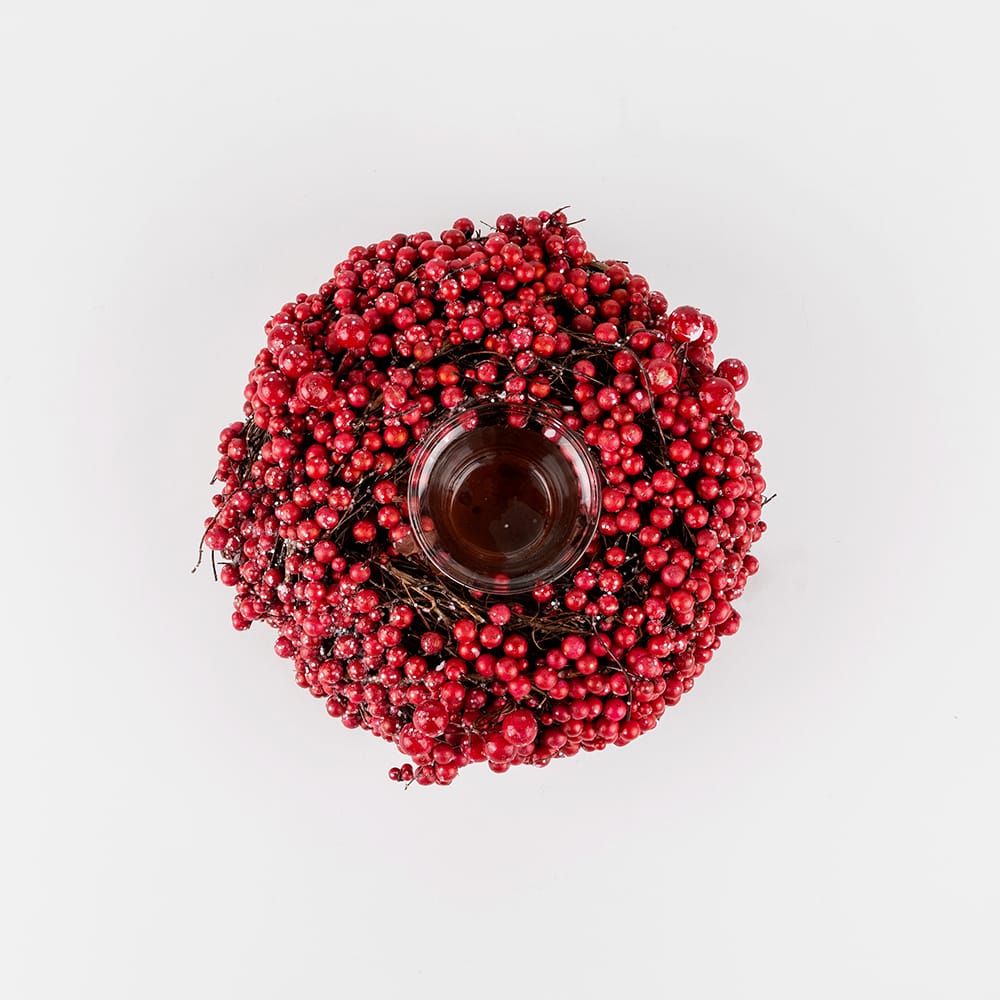 Centro portavelas bayas rojas &Oslash;20x8cm