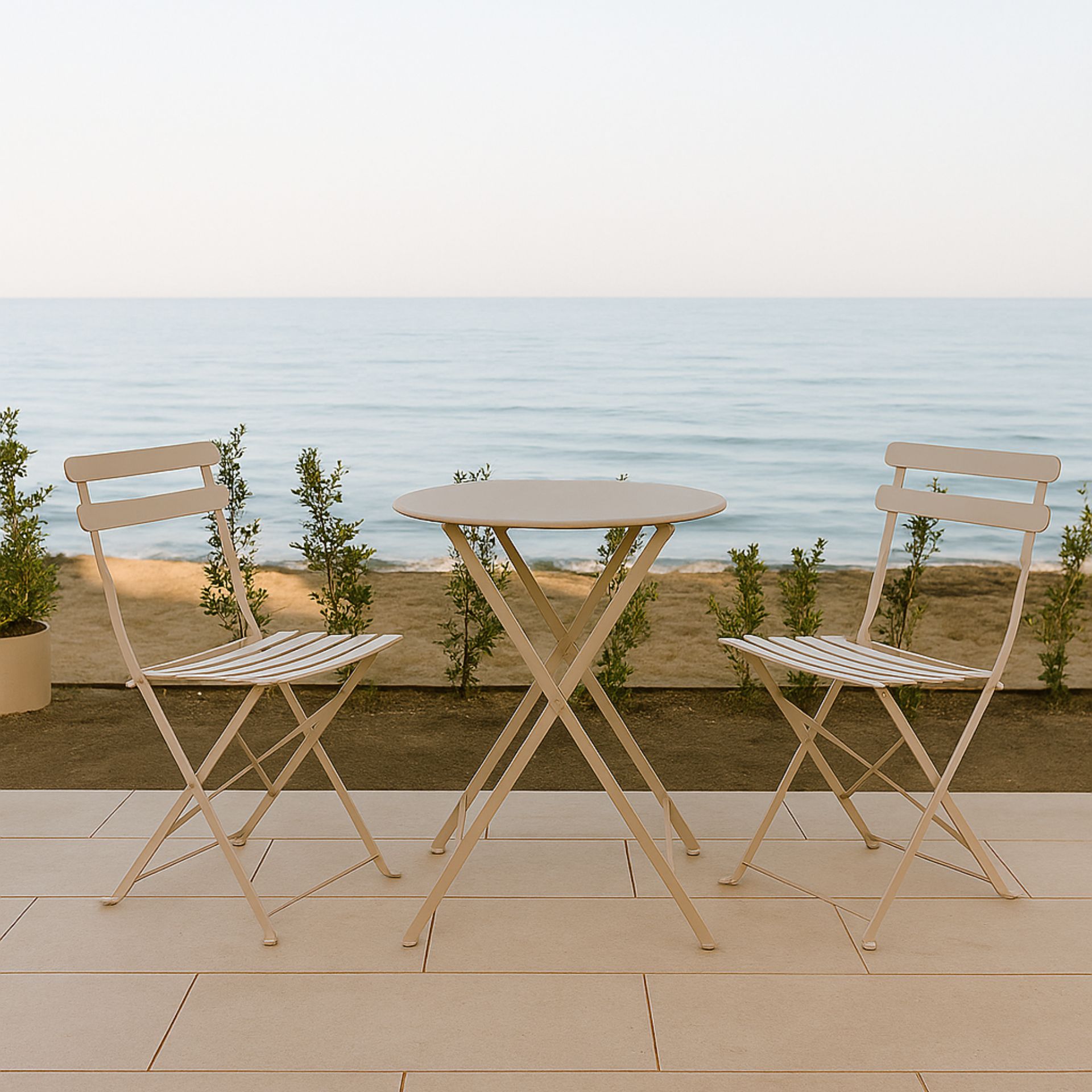 Set de jard&iacute;n de mesa y 2 sillas de acero gris claro Bistro