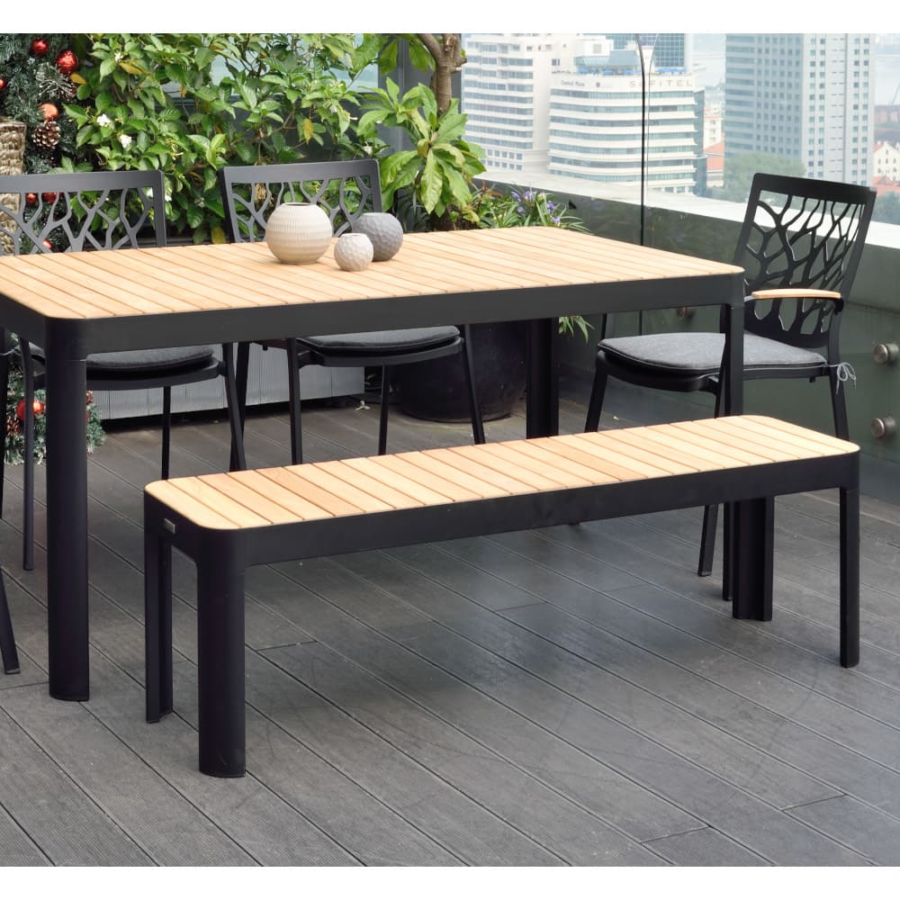 Banco de jard&iacute;n de madera de teca y aluminio 40x143x45cm